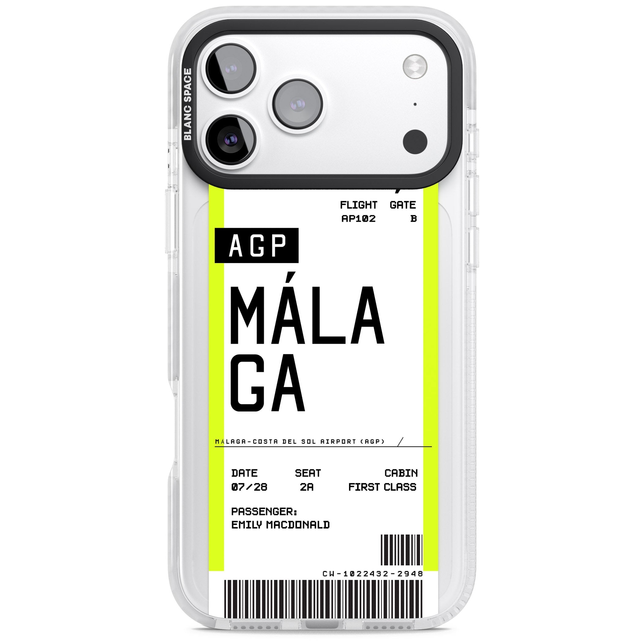 Personalised Málaga Boarding Pass iPhone 17 Pro Impact Pro Clear Phone Case