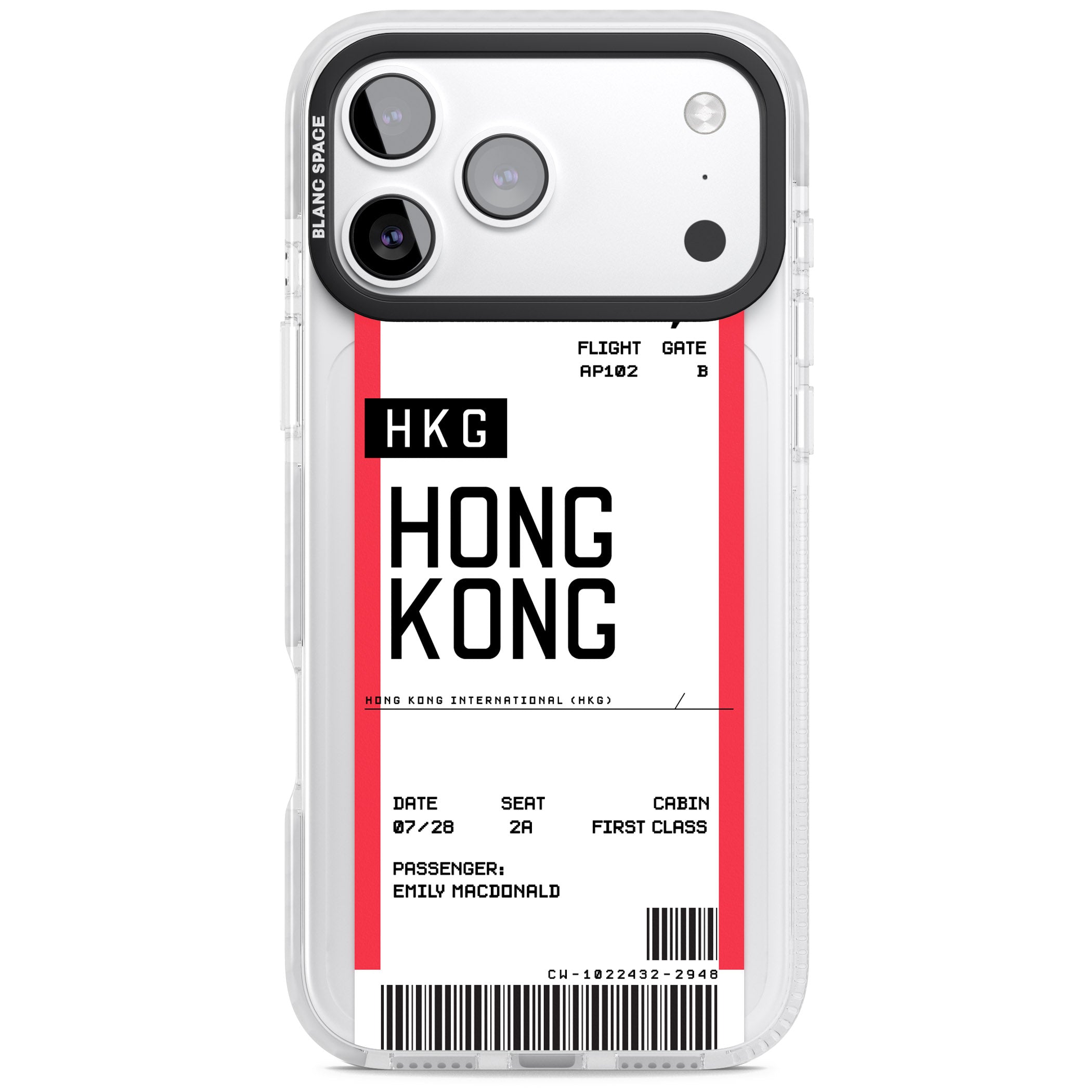 Personalised Hong Kong Boarding Pass iPhone 17 Pro Impact Pro Clear Phone Case