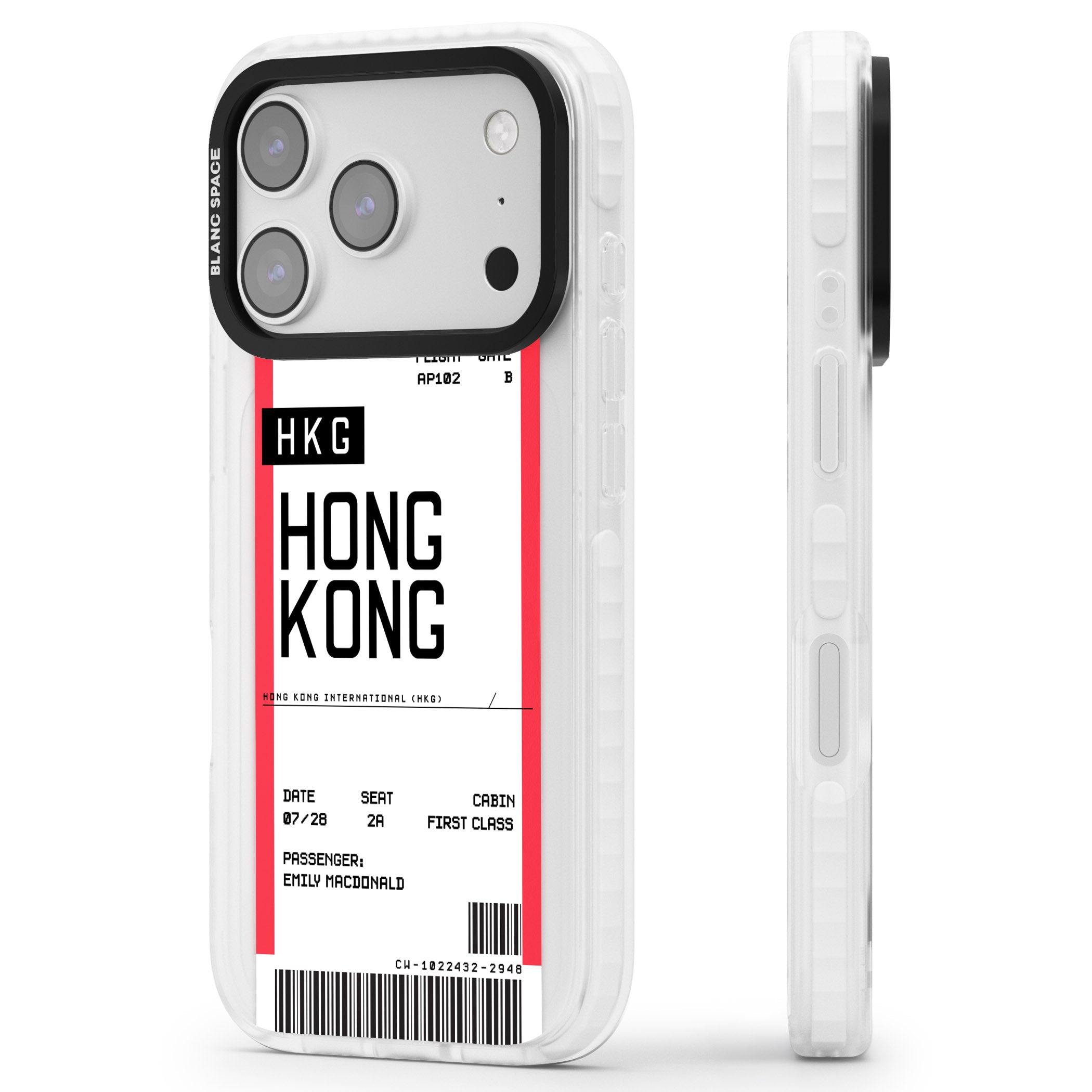 Personalised Hong Kong Boarding Pass iPhone 17 Pro Impact Pro Clear Phone Case Side Profile