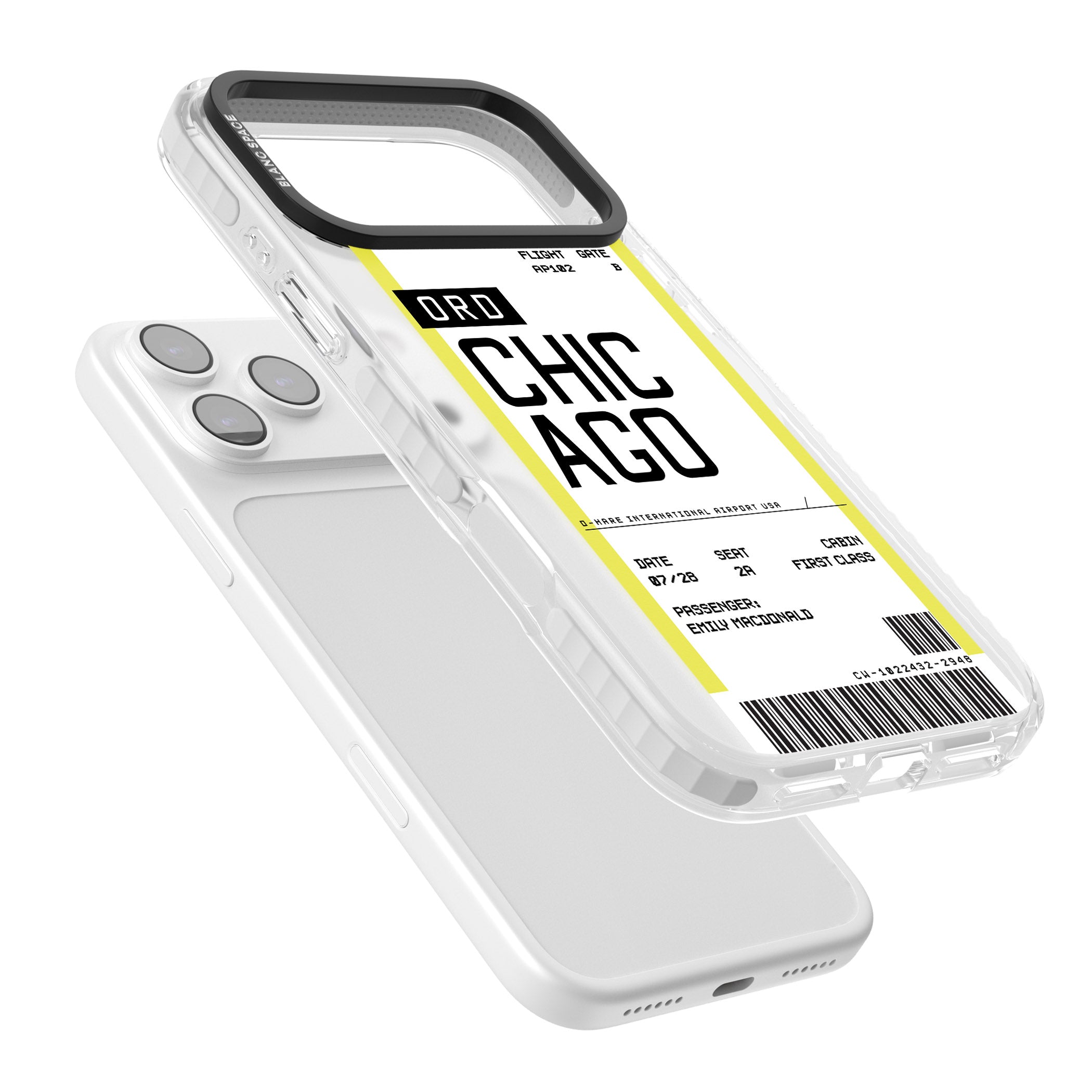 Personalised Chicago Boarding Pass iPhone 17 Pro Impact Pro Clear Phone Case Colours
