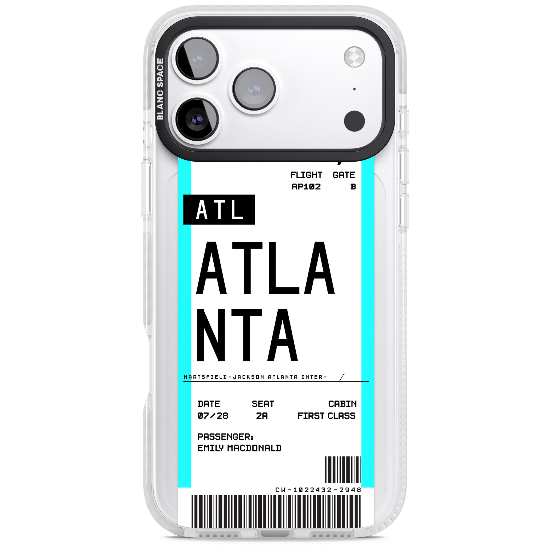 Personalised Atlanta Boarding Pass iPhone 17 Pro Impact Pro Clear Phone Case