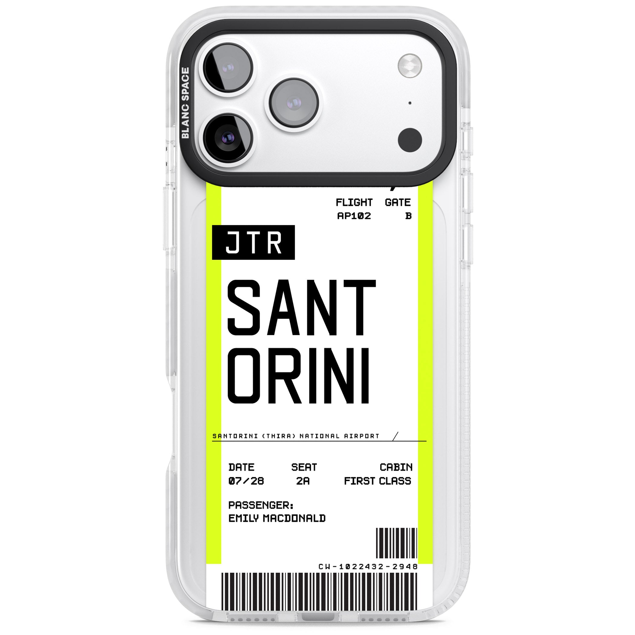 Personalised Santorini Boarding Pass iPhone 17 Pro Impact Pro Clear Phone Case