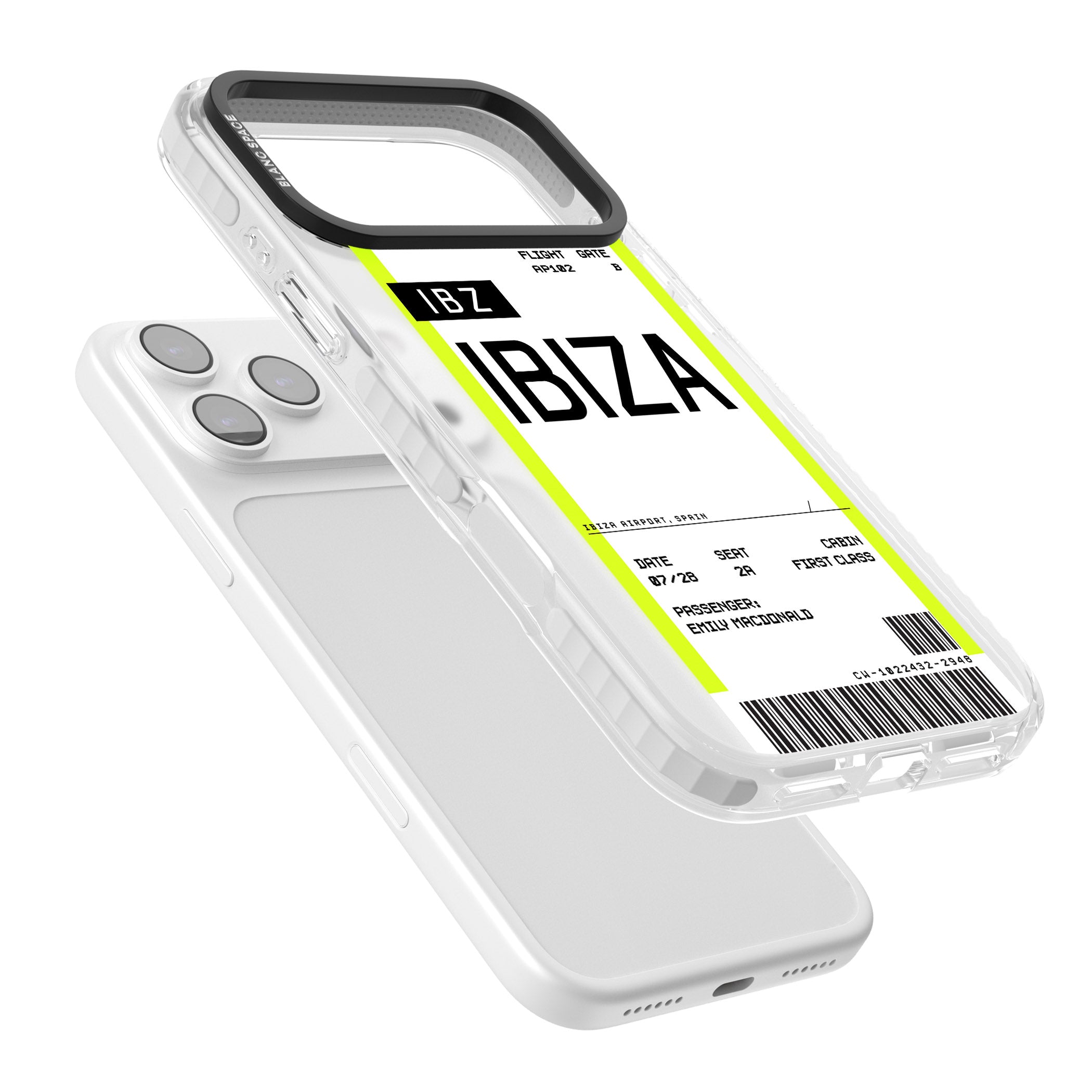 Personalised Ibiza Boarding Pass iPhone 17 Pro Impact Pro Clear Phone Case Colours