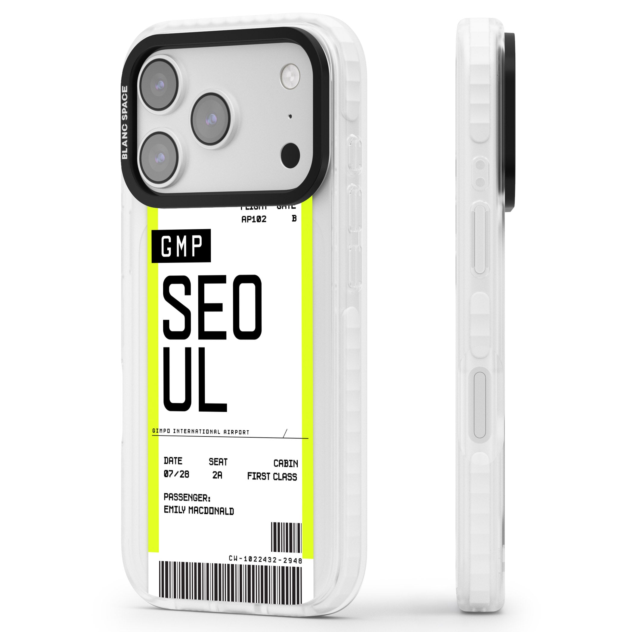 Personalised Seoul Boarding Pass iPhone 17 Pro Impact Pro Clear Phone Case Side Profile