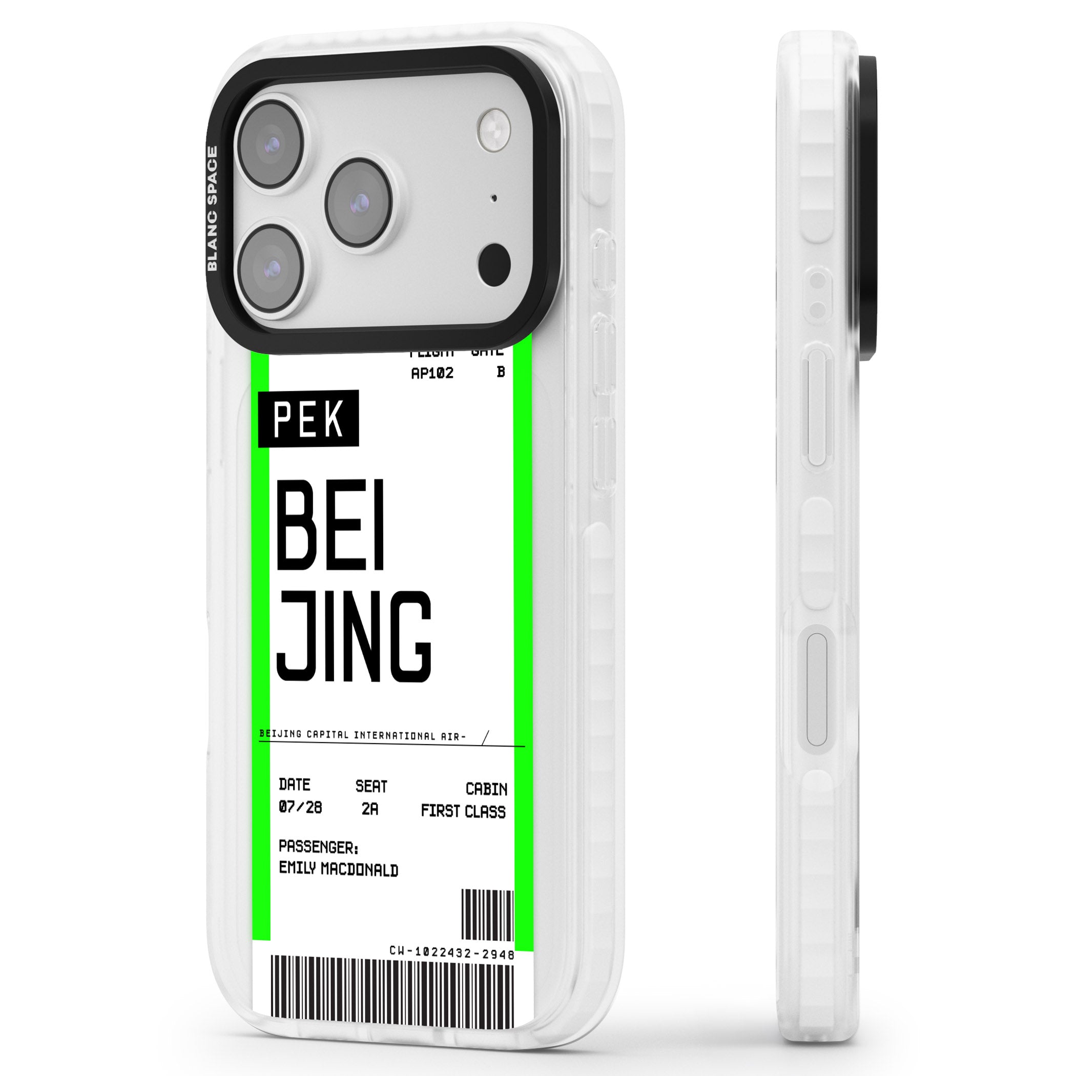 Personalised Beijing Boarding Pass iPhone 17 Pro Impact Pro Clear Phone Case Side Profile