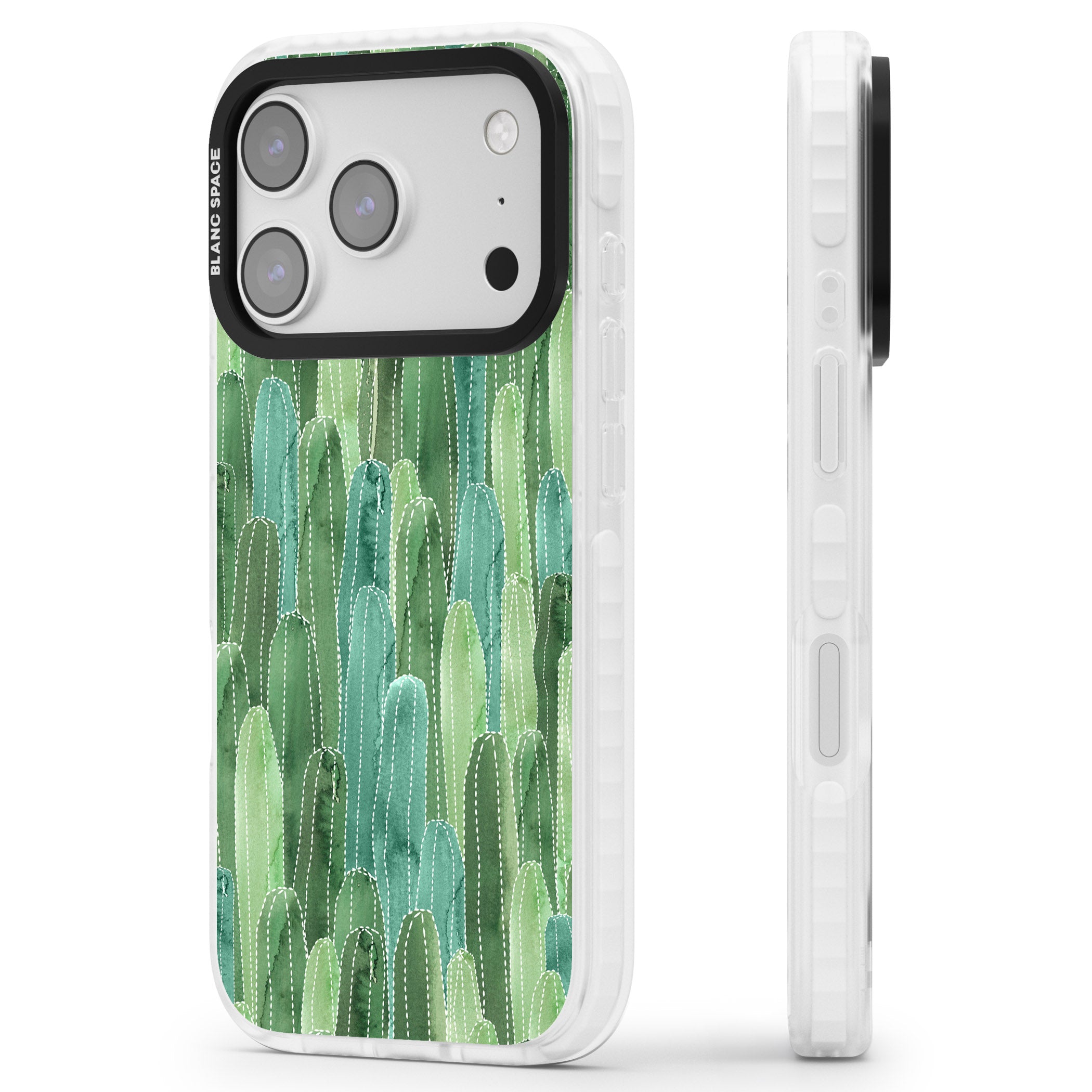 Skinny Cacti iPhone 17 Pro Impact Pro Clear Phone Case Side Profile