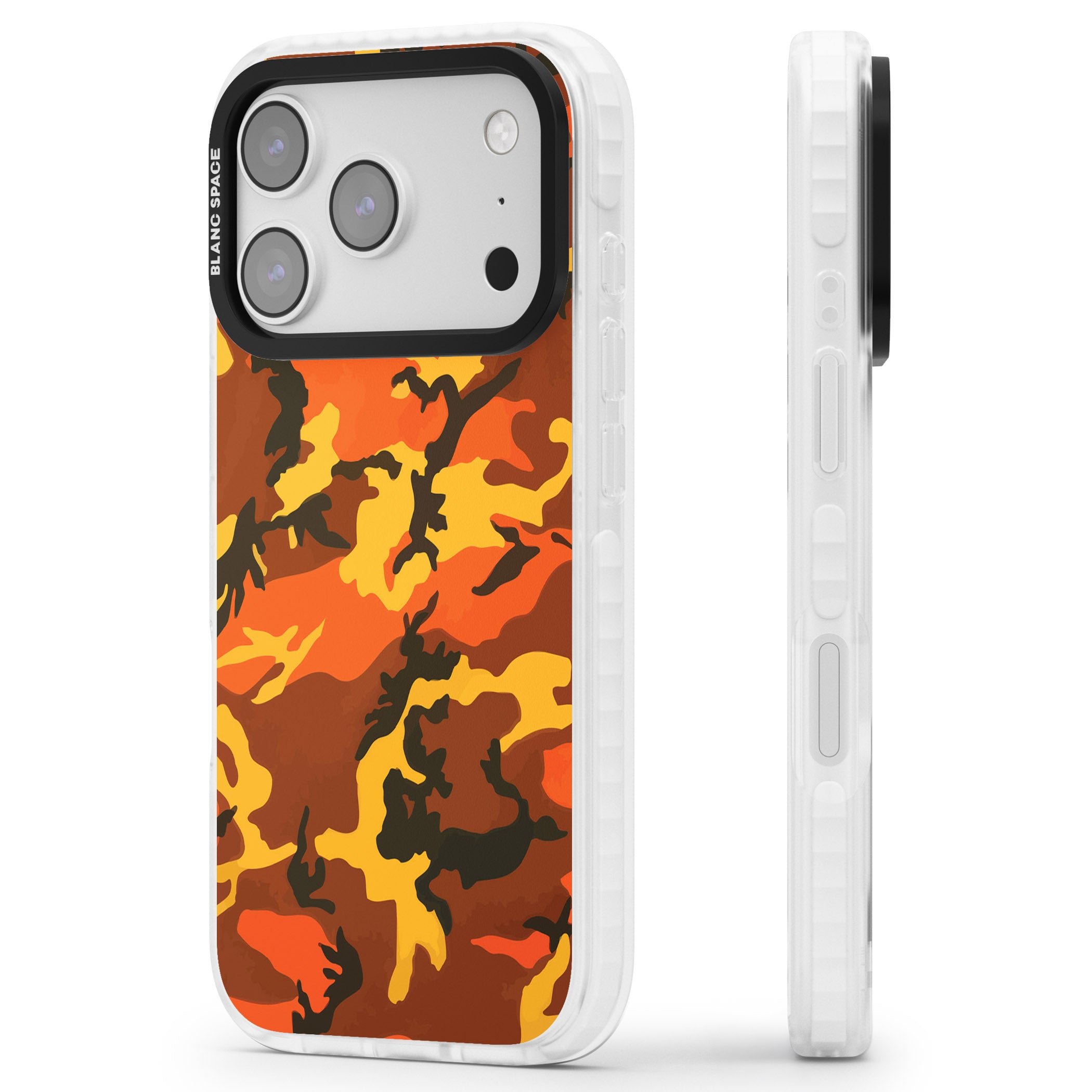Orange Camo iPhone 17 Pro Impact Pro Clear Phone Case Side Profile
