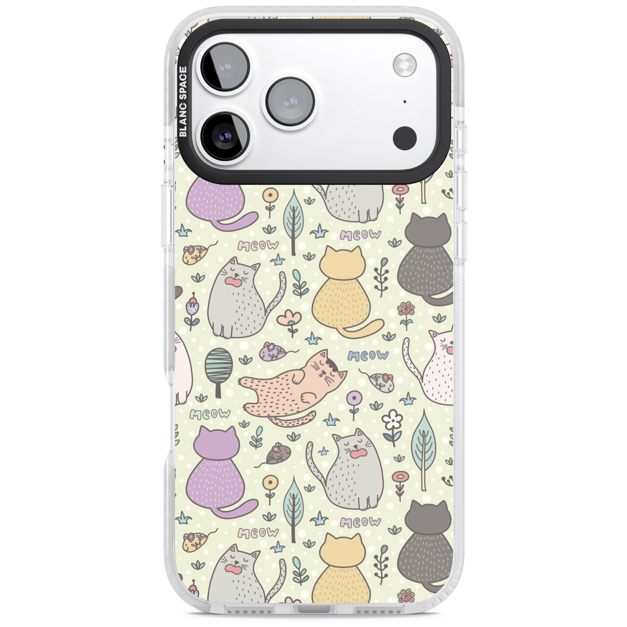 Cat Pattern Cream iPhone 17 Pro Impact Pro Clear Phone Case