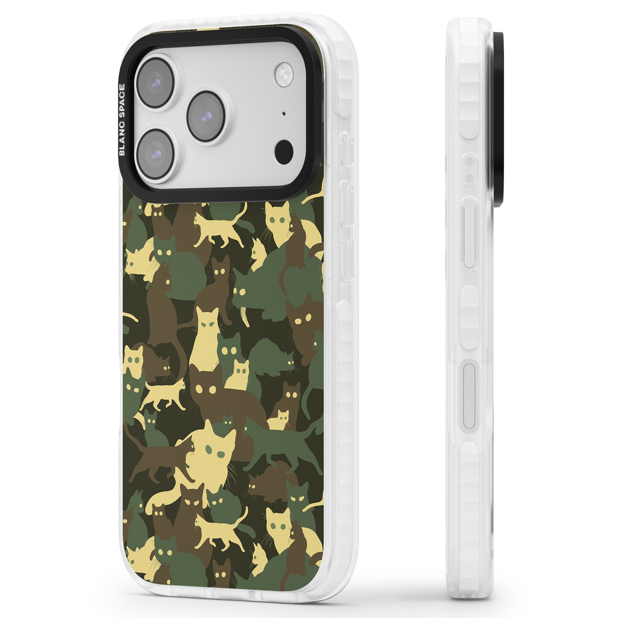 Forest Cat Camo iPhone 17 Pro Impact Pro Clear Phone Case Side Profile