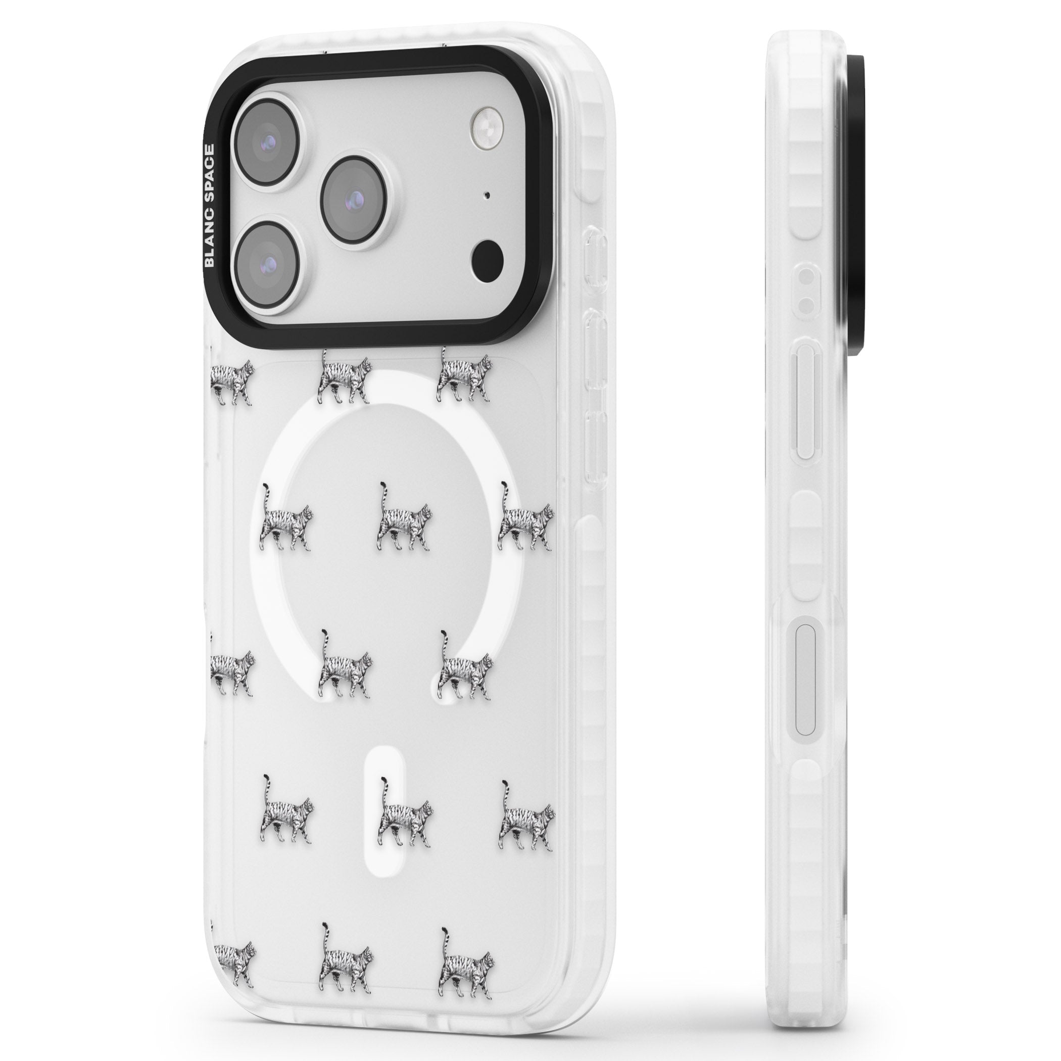 British Shorthair Cat Pattern iPhone 17 Pro Impact Pro Clear Phone Case Side Profile