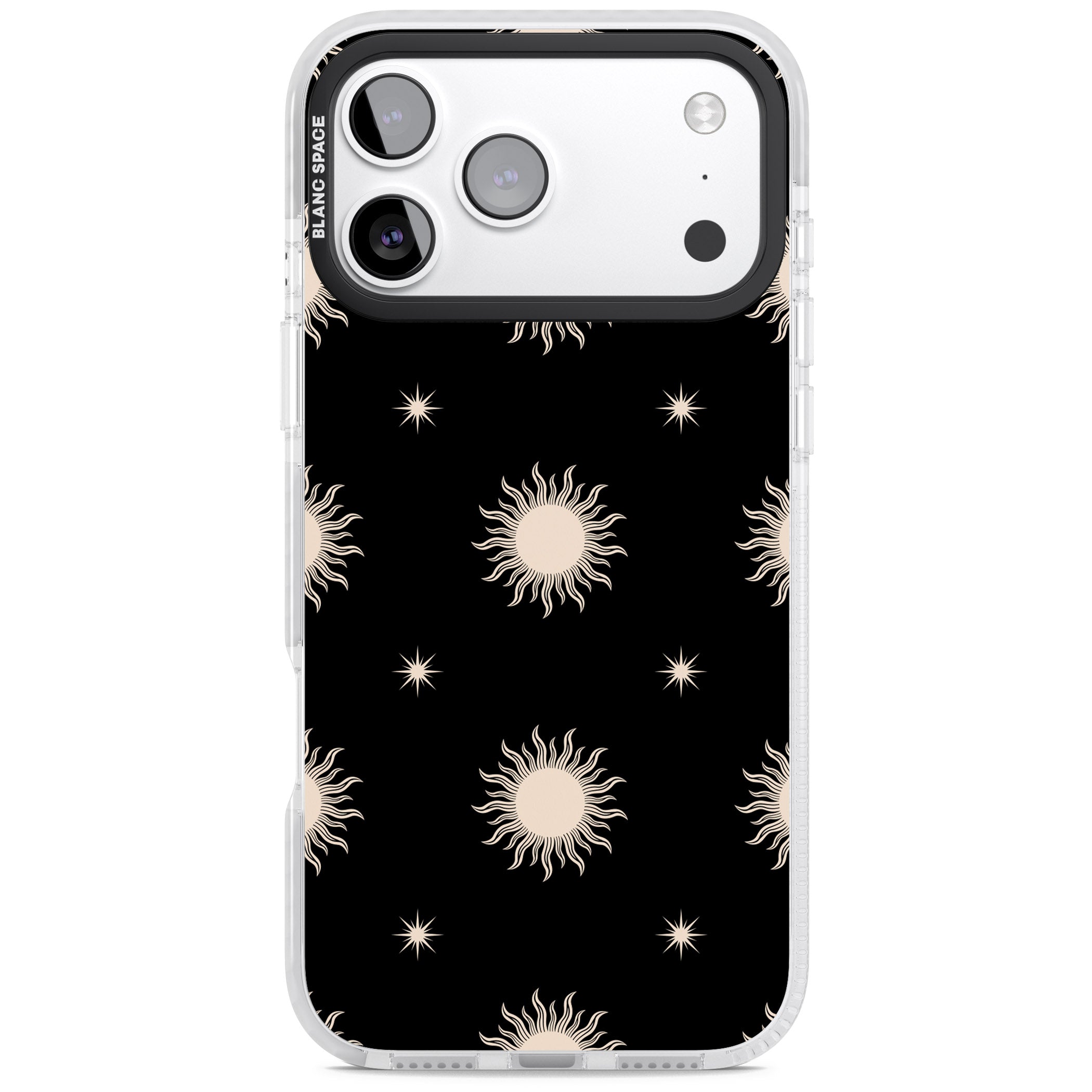Celestial Patterns Classic Suns (Black) iPhone 17 Pro Impact Pro Clear Phone Case