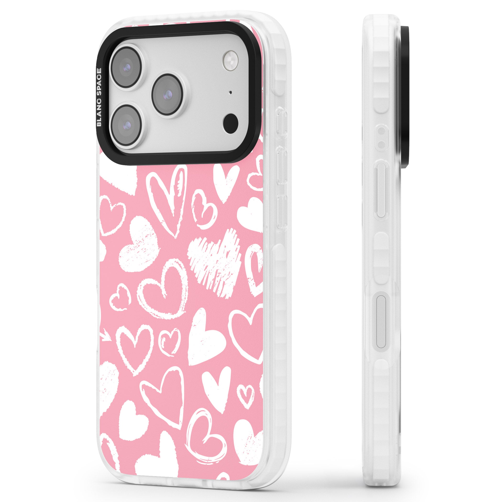 Chalk Hearts iPhone 17 Pro Impact Pro Clear Phone Case Side Profile