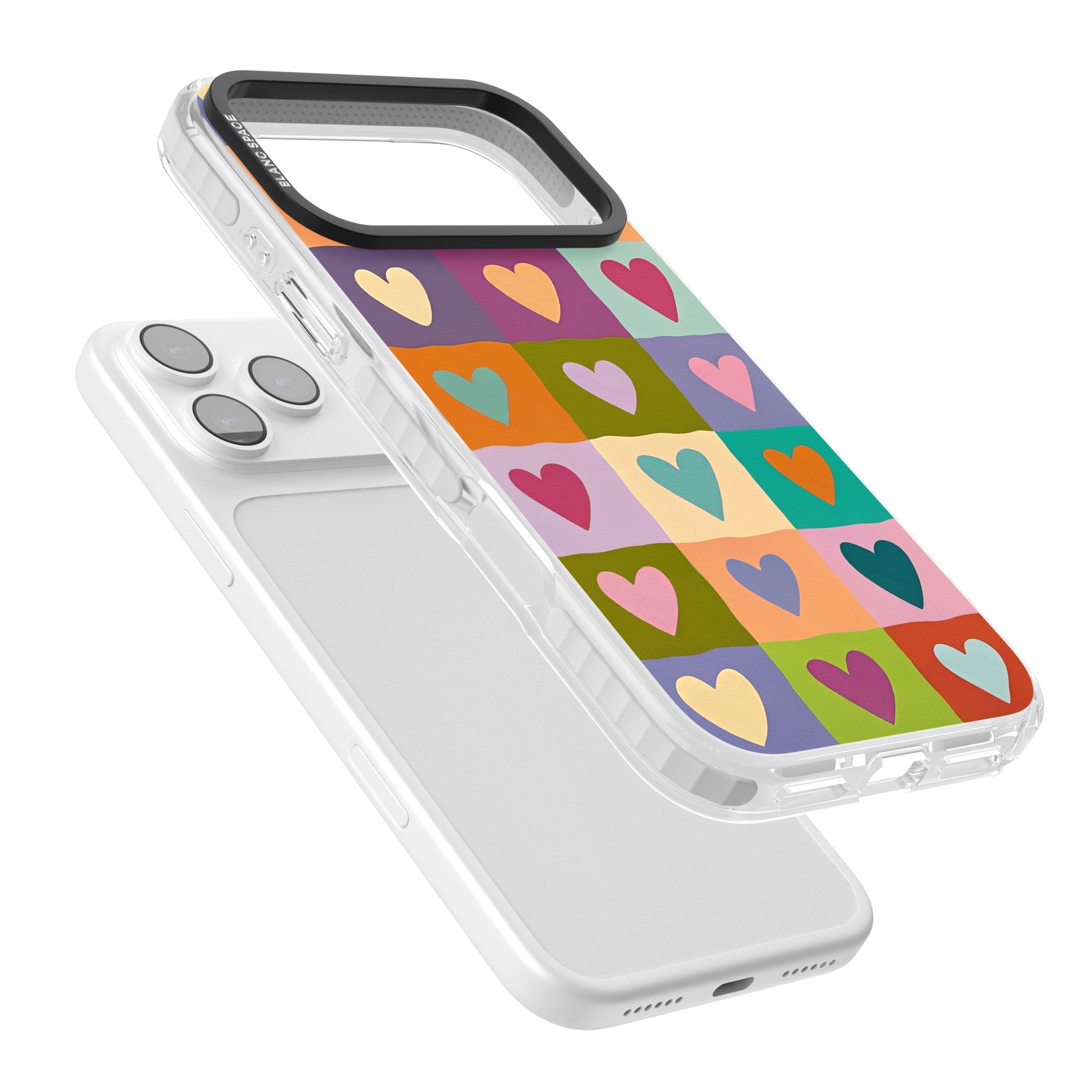 Multicolour Checked Hearts iPhone 17 Pro Impact Pro Clear Phone Case Colours