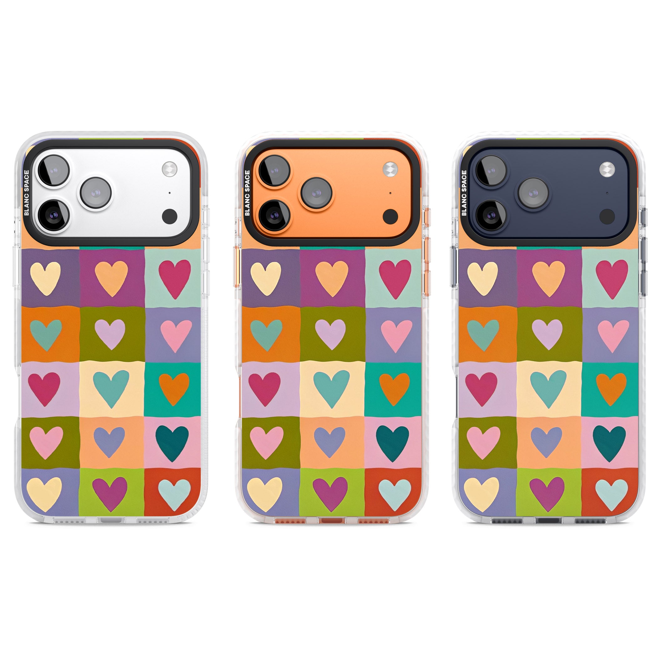 Multicolour Checked Hearts iPhone 17 Pro Impact Pro Clear Phone Case APT Impact Protection