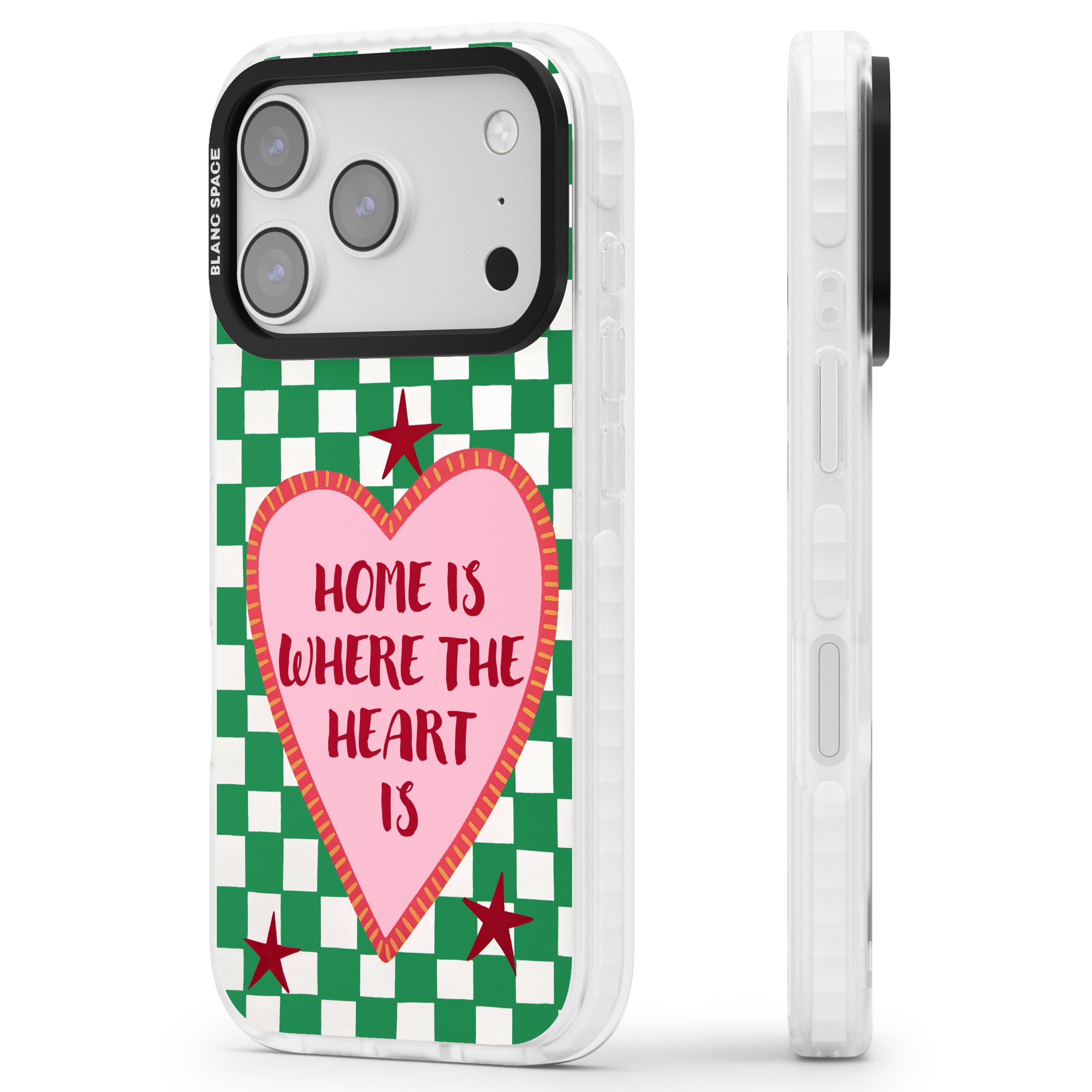Home Is Where The Heart Is iPhone 17 Pro Impact Pro Clear Phone Case Side Profile
