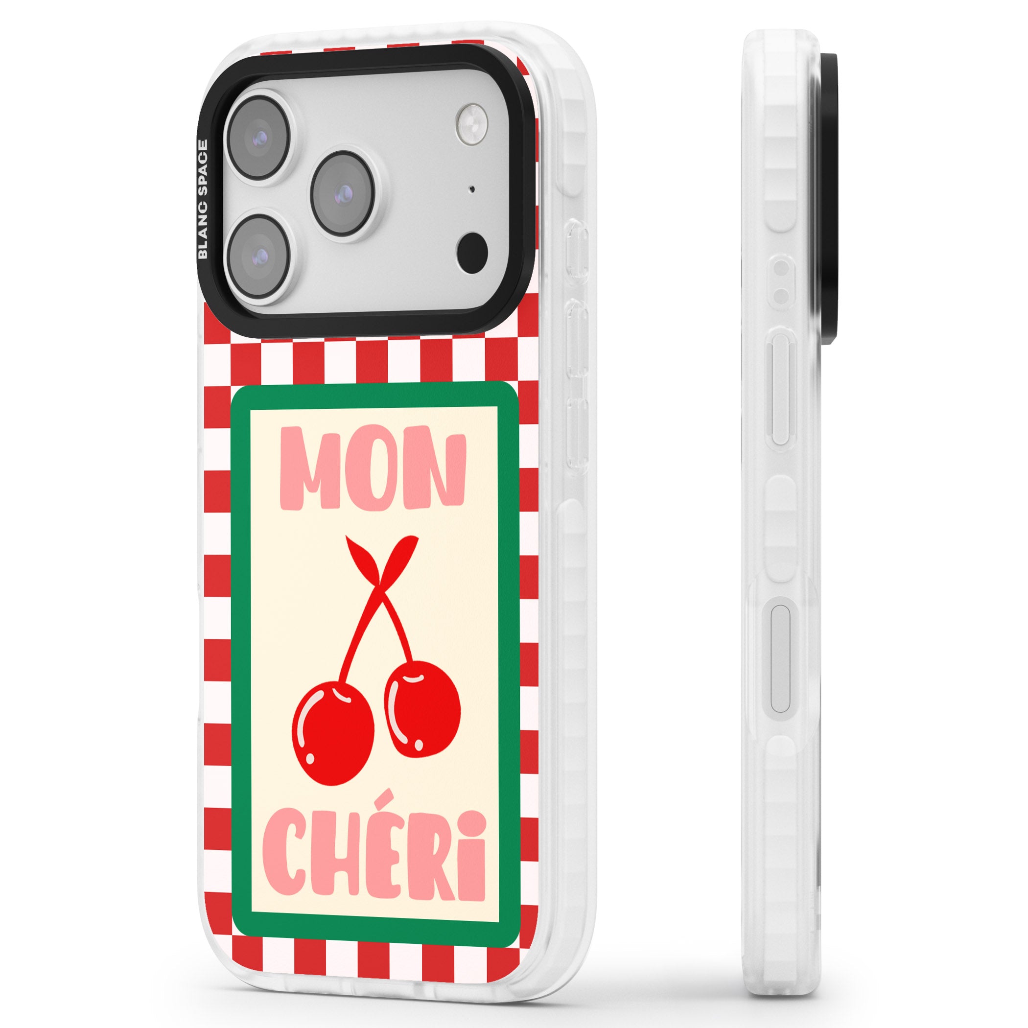 Mon Cheri iPhone 17 Pro Impact Pro Clear Phone Case Side Profile