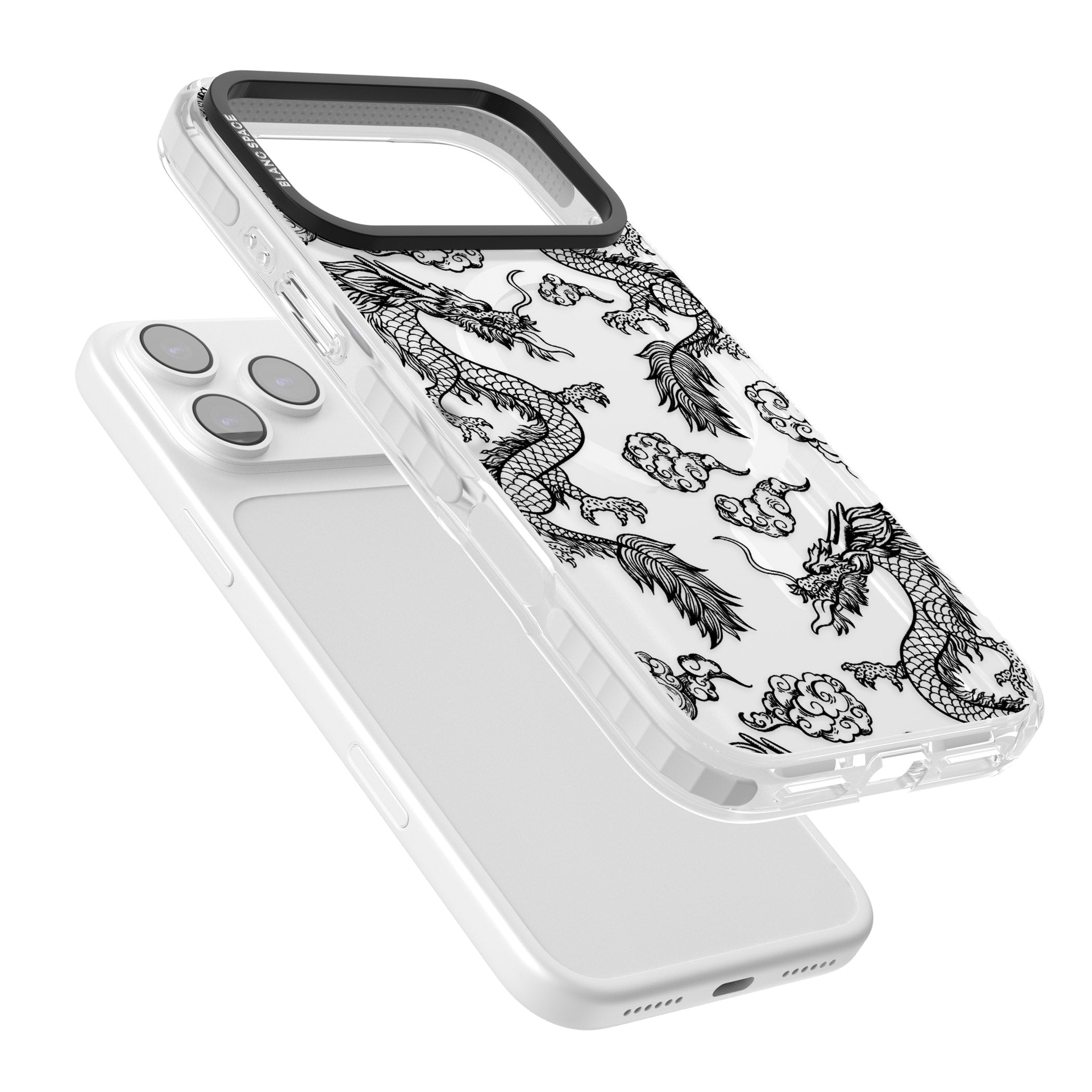 Black Dragon Pattern iPhone 17 Pro Impact Pro Clear Phone Case Colours