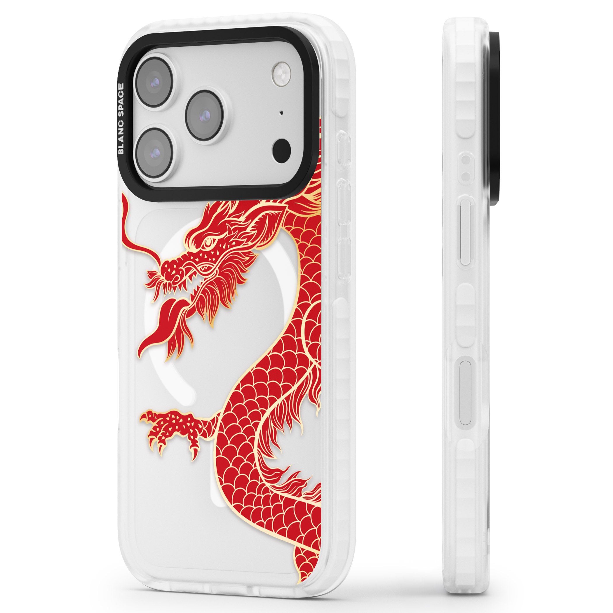 Large Red Dragon iPhone 17 Pro Impact Pro Clear Phone Case Side Profile