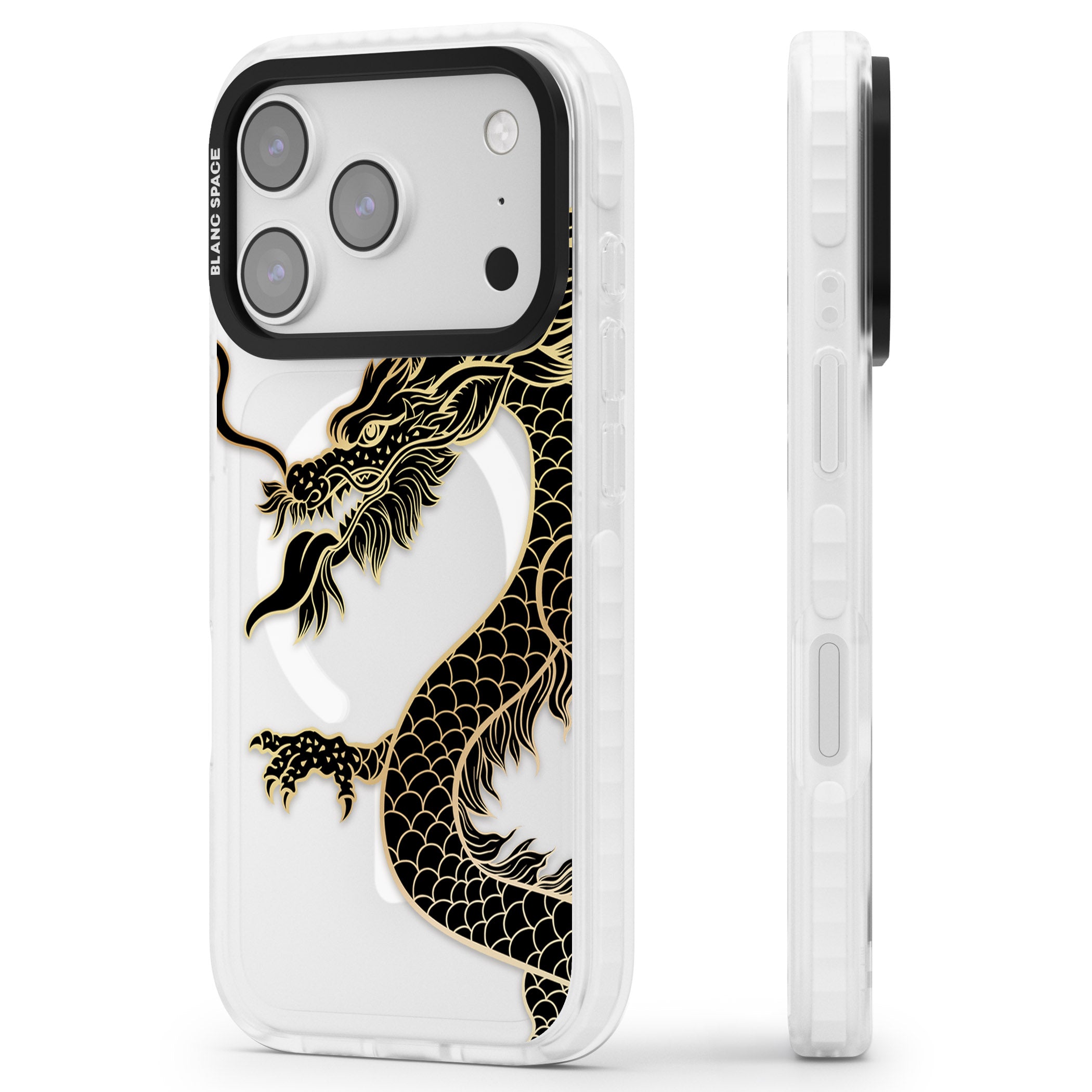 Large Black Dragon iPhone 17 Pro Max Impact Pro Clear Phone Case Side Profile