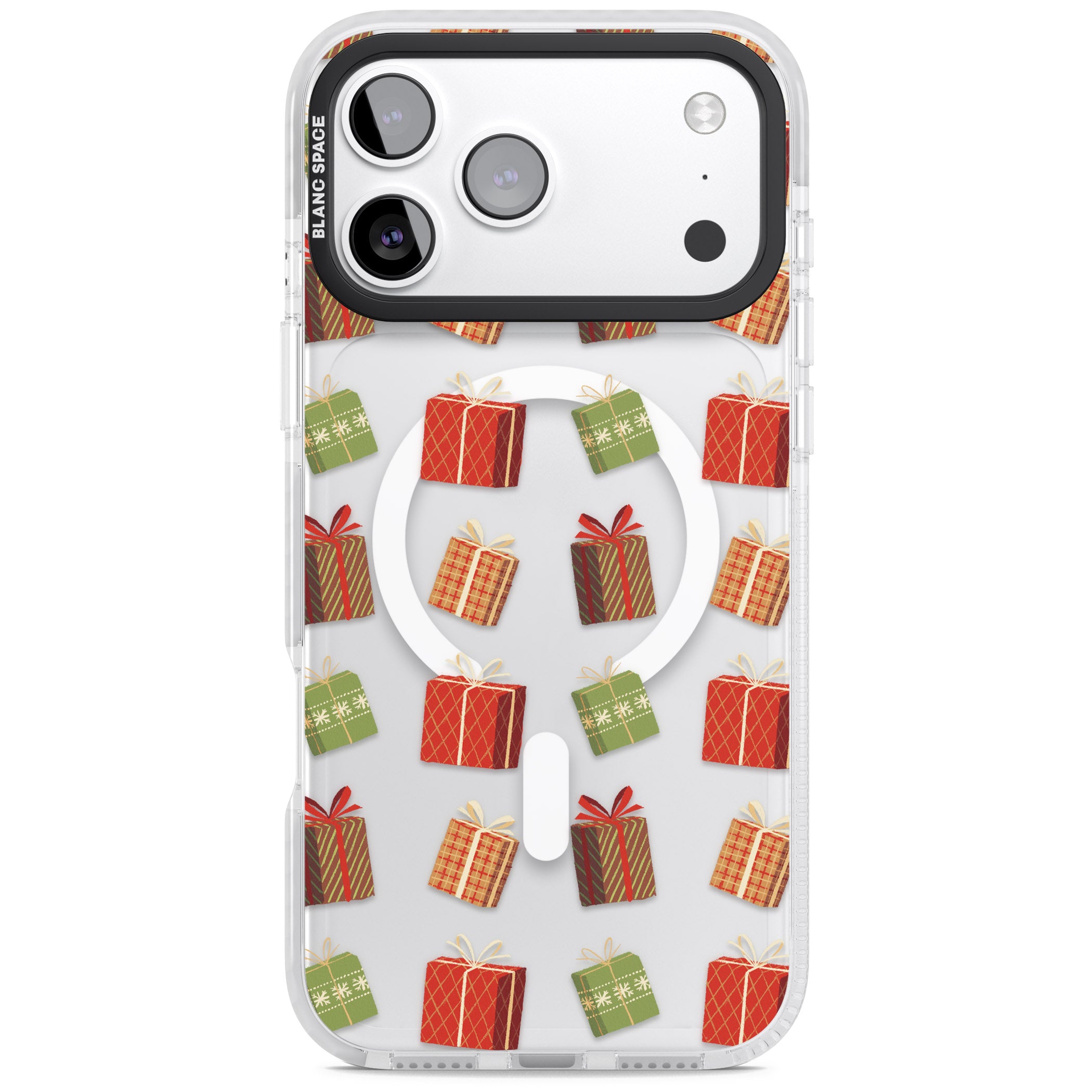 Christmas Presents Pattern iPhone 17 Pro Impact Pro Clear Phone Case