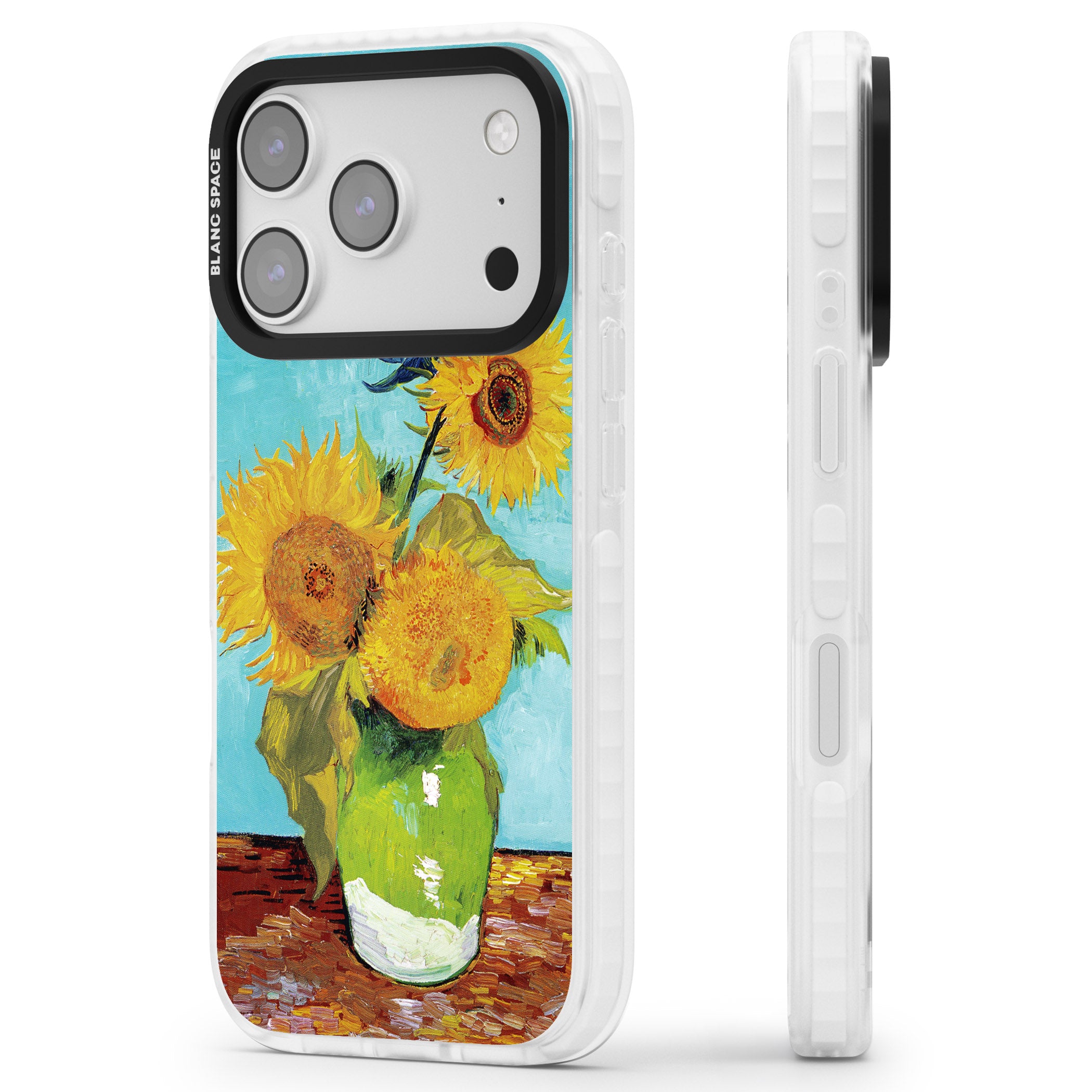Vase With Three Sunflowers iPhone 17 Pro Impact Pro Clear Phone Case Side Profile