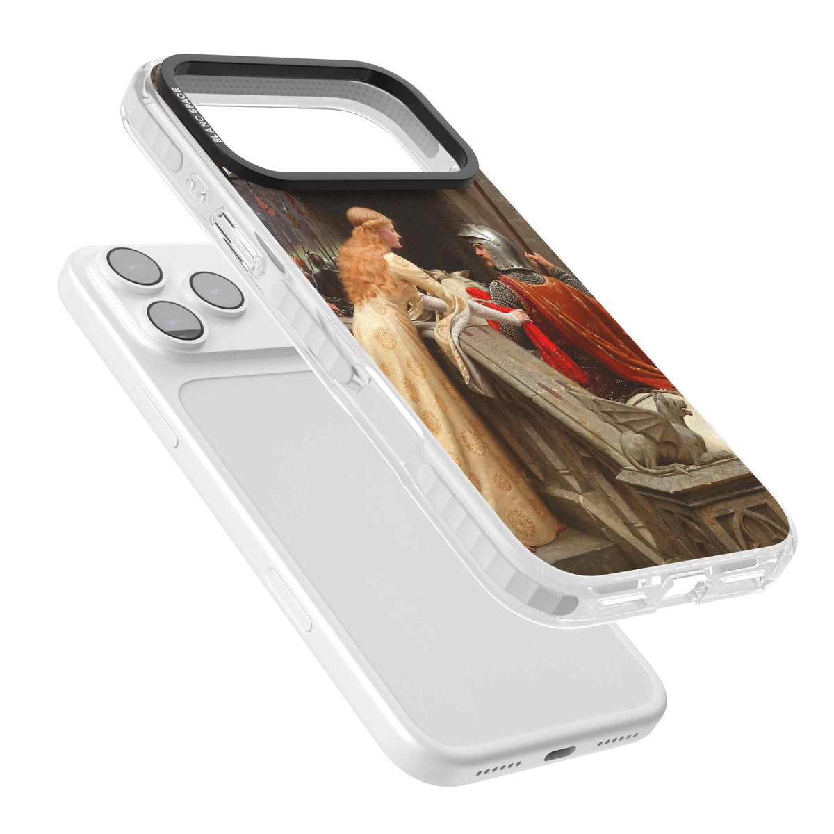 God Speed fine art iPhone case featuring Edmund Blair Leighton's medieval knight and lady beneath a stone archway | Impact Magsafe case for iPhone 17 Pro, iPhone 17 Pro Max