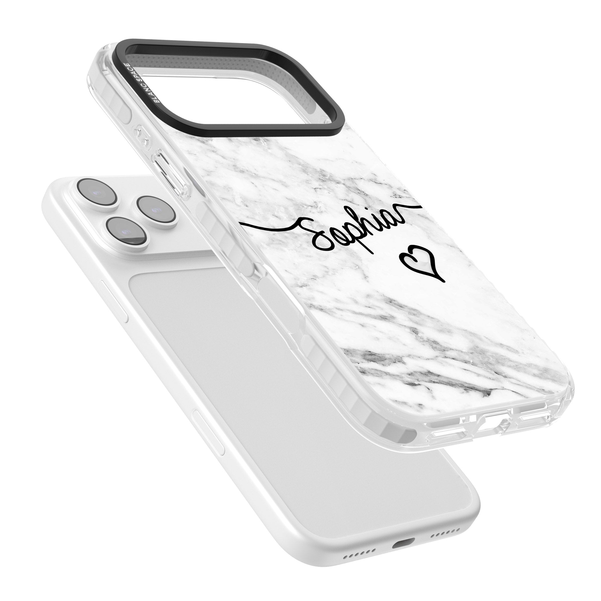 Personalised White Marble Heart iPhone 17 Pro Impact Pro Clear Phone Case Colours