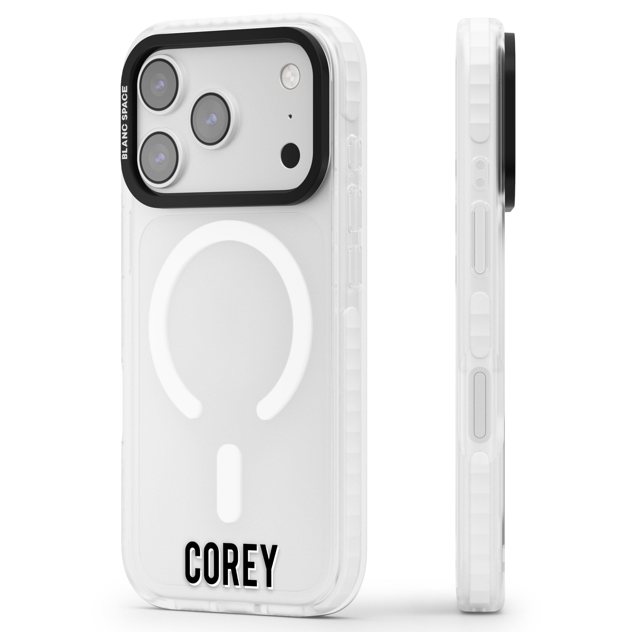 Personalised Bottom Name iPhone 17 Pro Impact Pro Clear Phone Case Side Profile