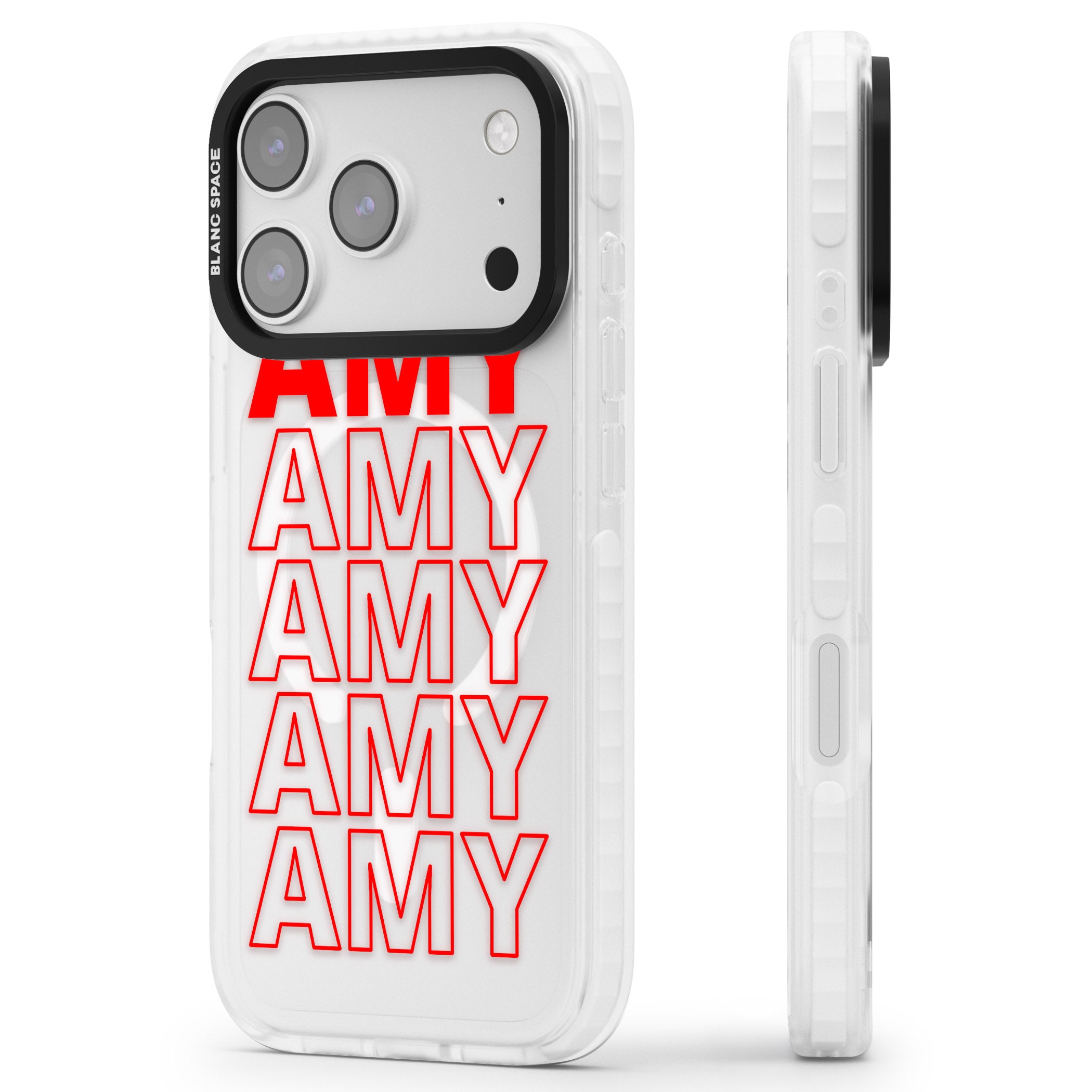 Personalised Bold Name Repeat iPhone 17 Pro Impact Pro Clear Phone Case Side Profile