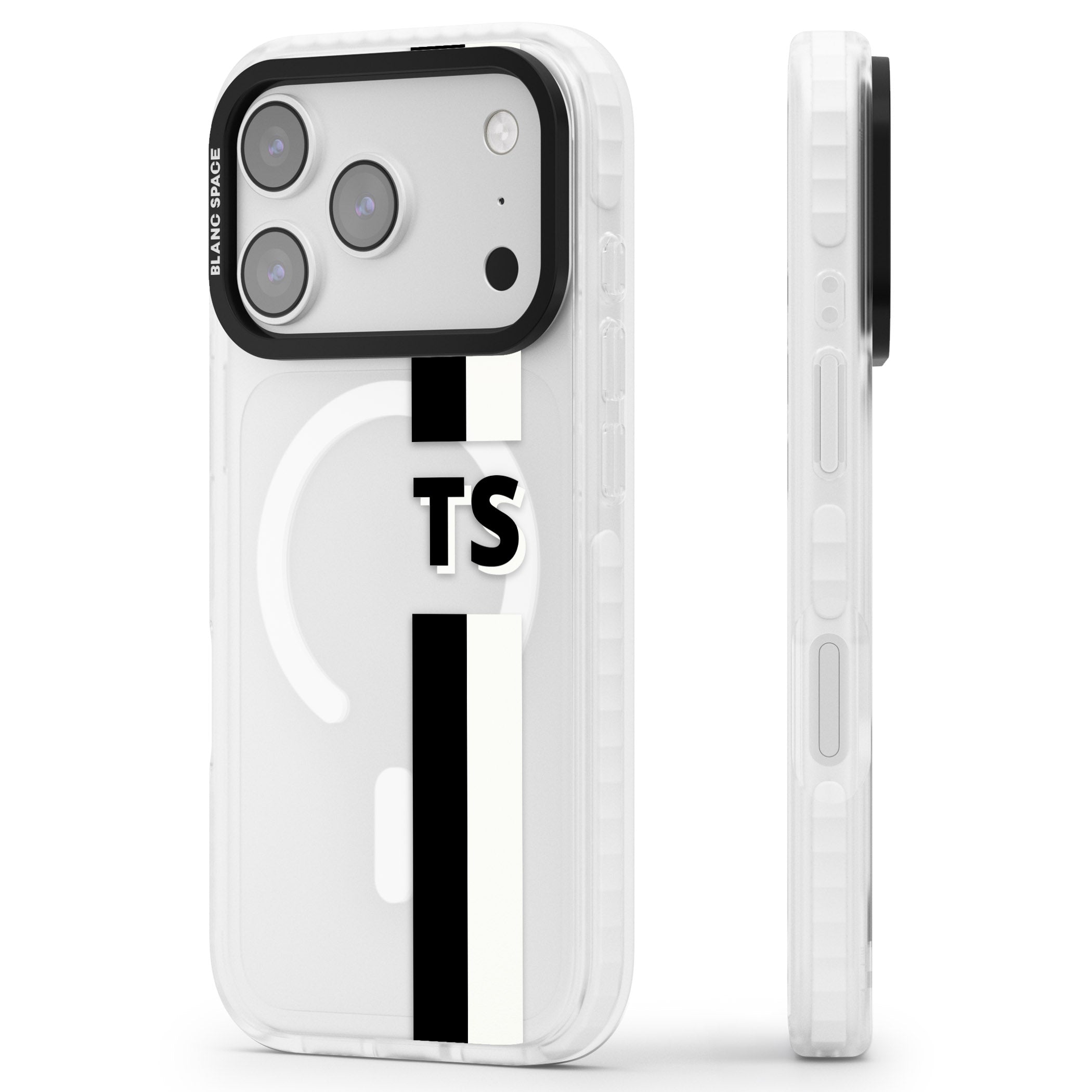 Personalised Black And White Stripe iPhone 17 Pro Max Impact Pro Clear Phone Case Side Profile