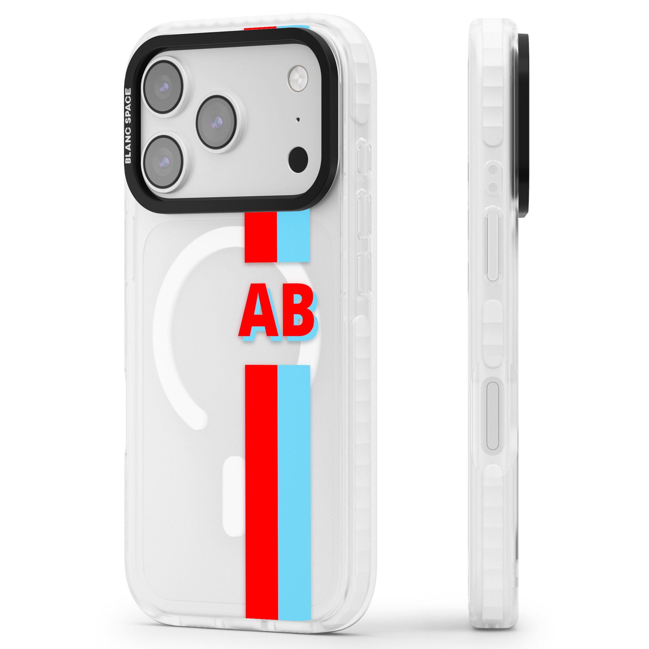 Personalised Bold Striped iPhone 17 Pro Impact Pro Clear Phone Case Side Profile