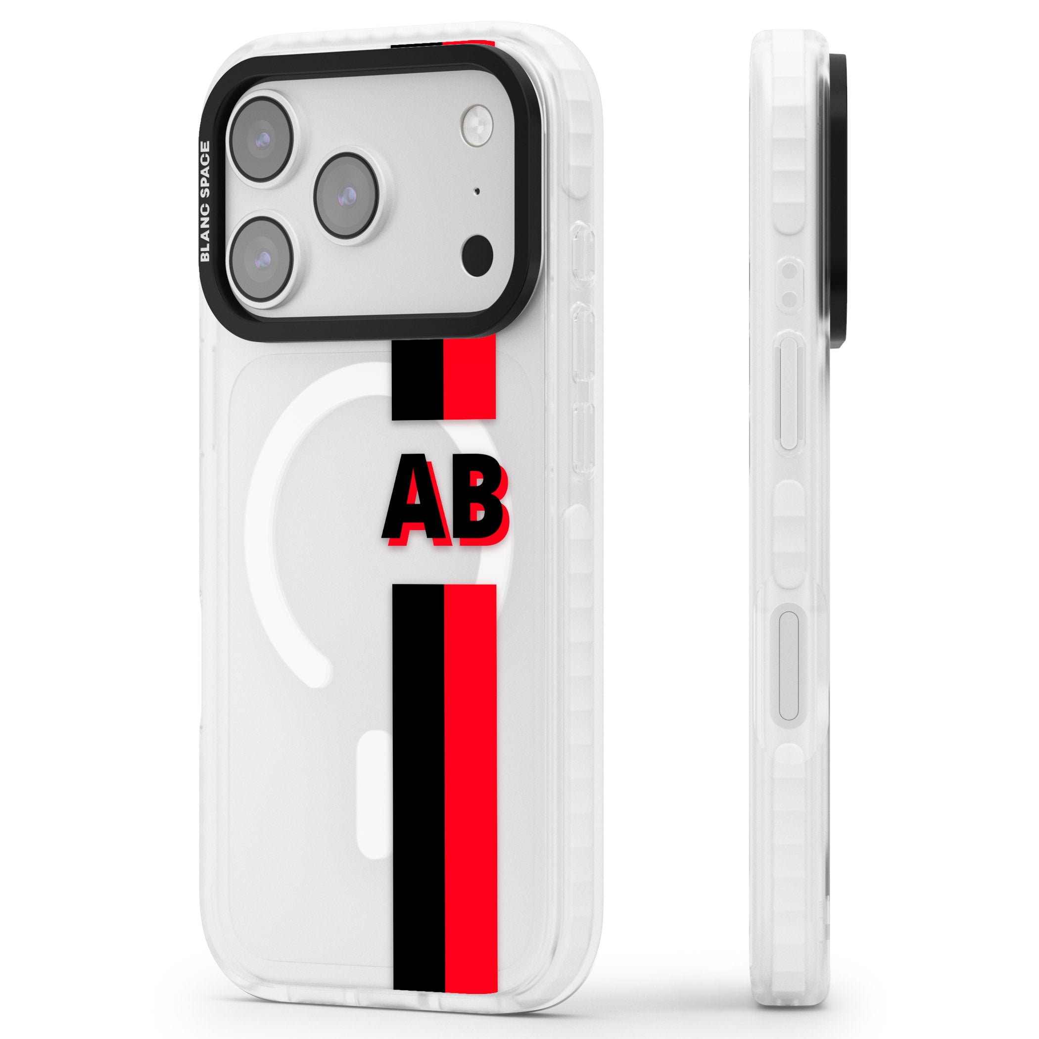 Personalised Bold Stripe iPhone 17 Pro Max Impact Pro Clear Phone Case Side Profile