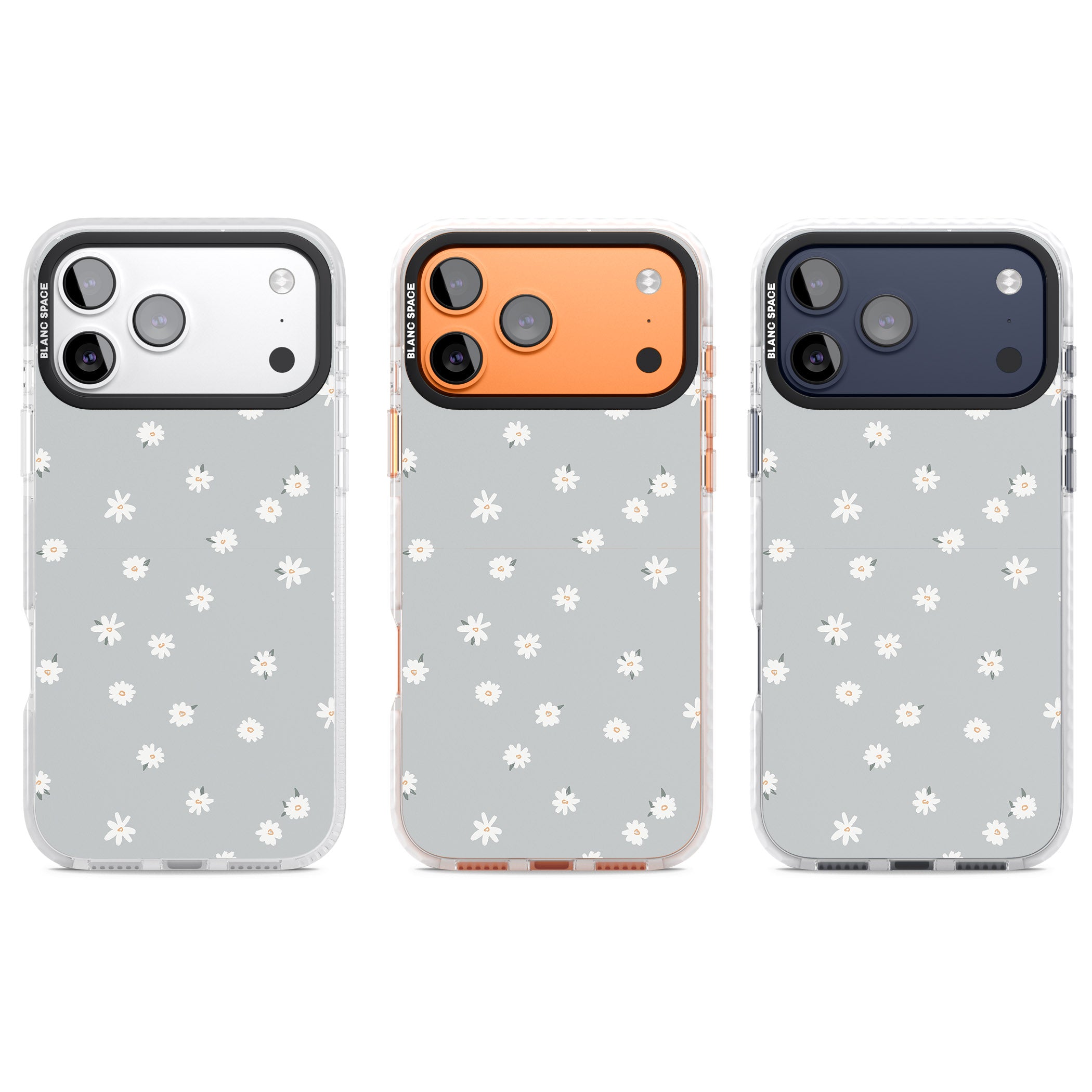Painted Daisy Blue Grey iPhone 17 Pro Impact Pro Clear Phone Case APT Impact Protection