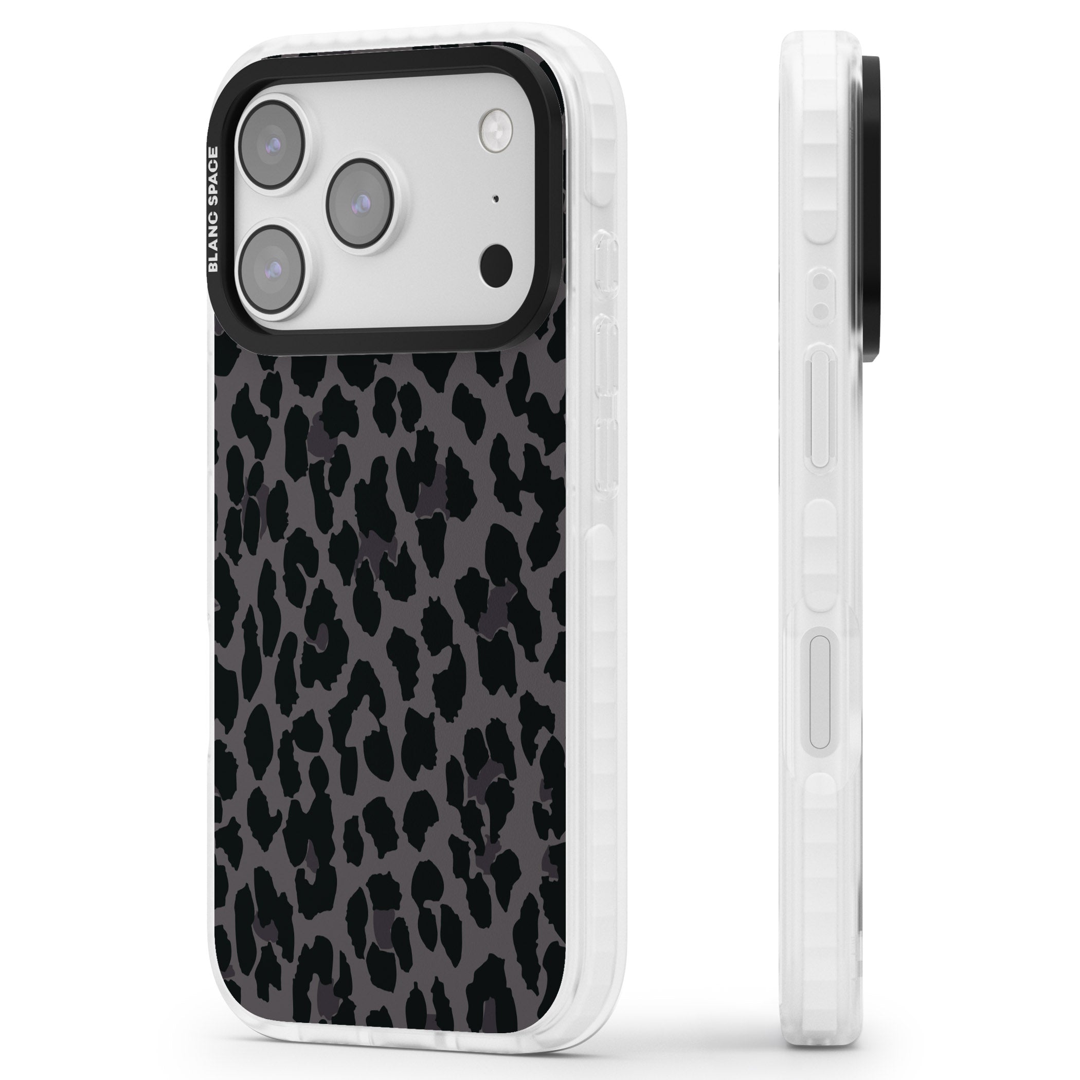 Dark Leopard Print iPhone 17 Pro Impact Pro Clear Phone Case Side Profile