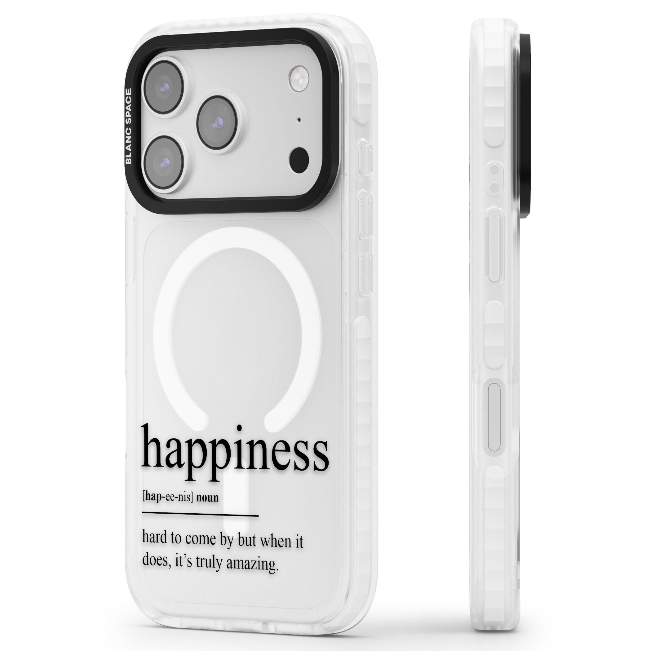 Happiness iPhone 17 Pro Max Impact Pro Clear Phone Case Side Profile