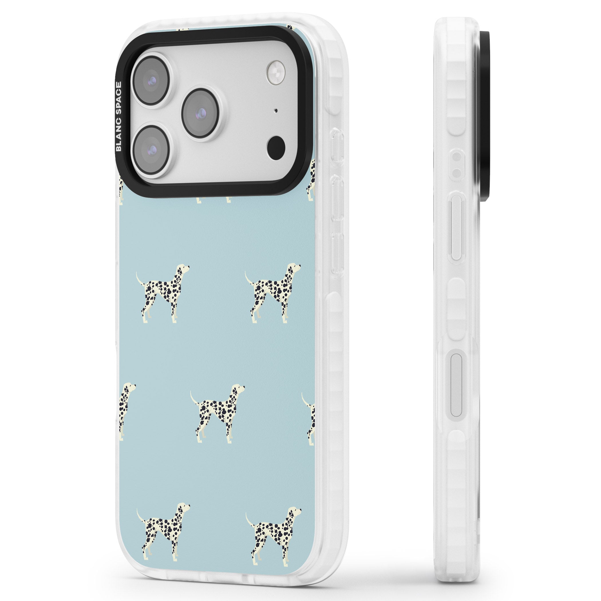 Dalmatian Pattern iPhone 17 Pro Impact Pro Clear Phone Case Side Profile