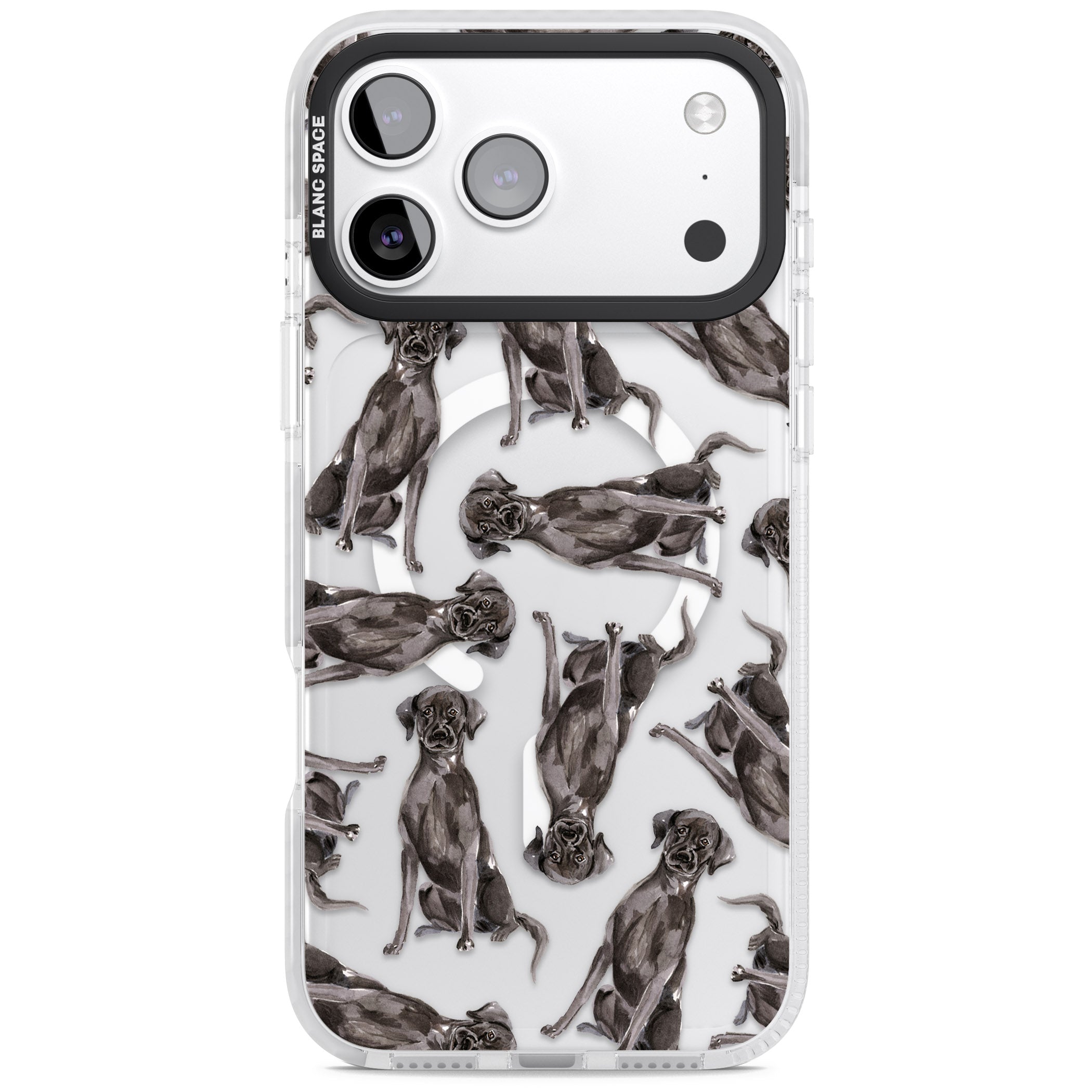 Black Labrador Watercolor Pattern iPhone 17 Pro Impact Pro Clear Phone Case