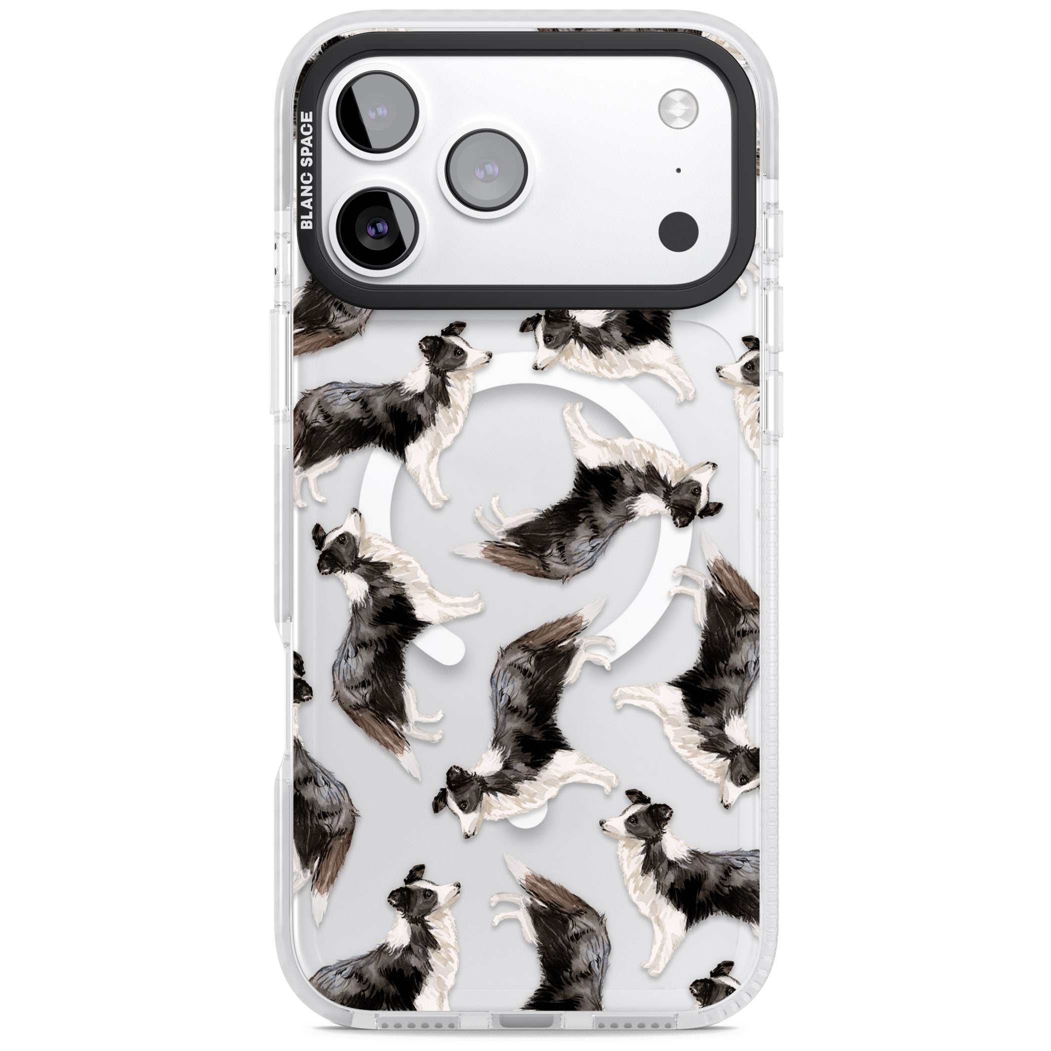 Border Collie Pattern Watercolour iPhone 17 Pro Max Impact Pro Clear Phone Case