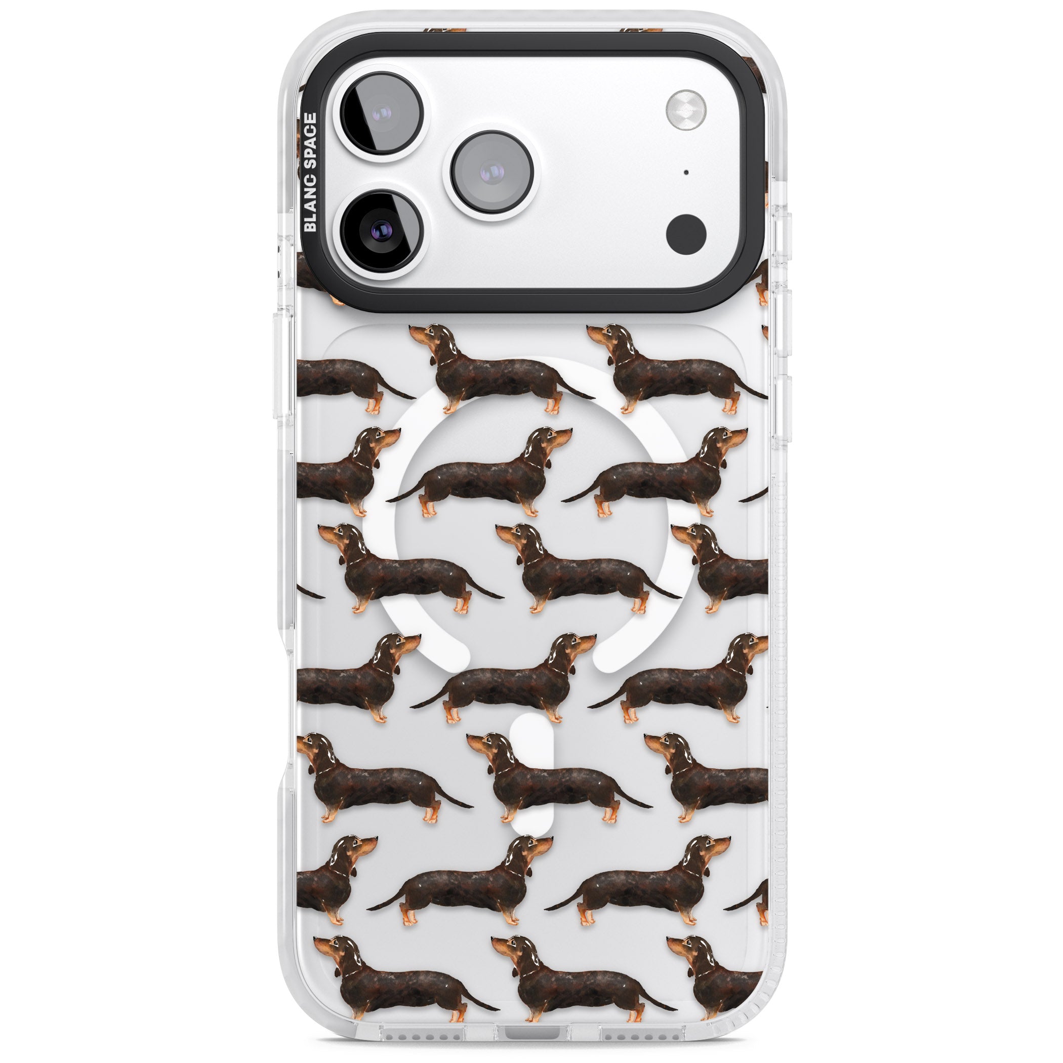 Dachshund Pattern Black Tan iPhone 17 Pro Impact Pro Clear Phone Case