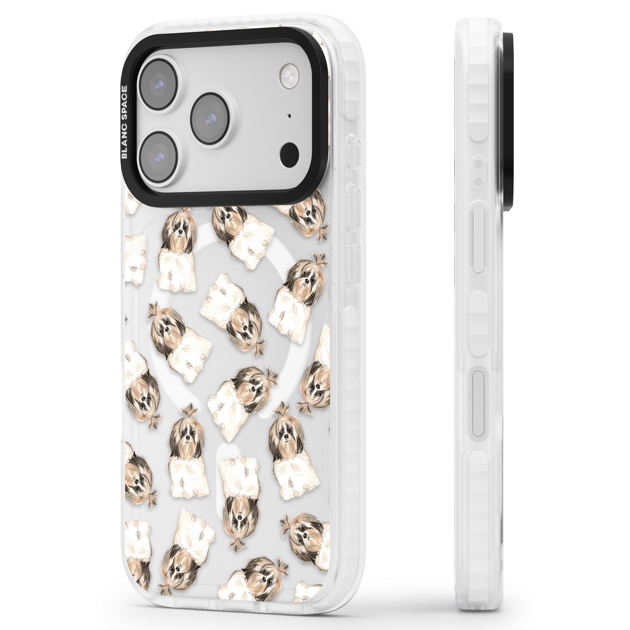Shih Tzu Pattern Long Hair iPhone 17 Pro Max Impact Pro Clear Phone Case Side Profile