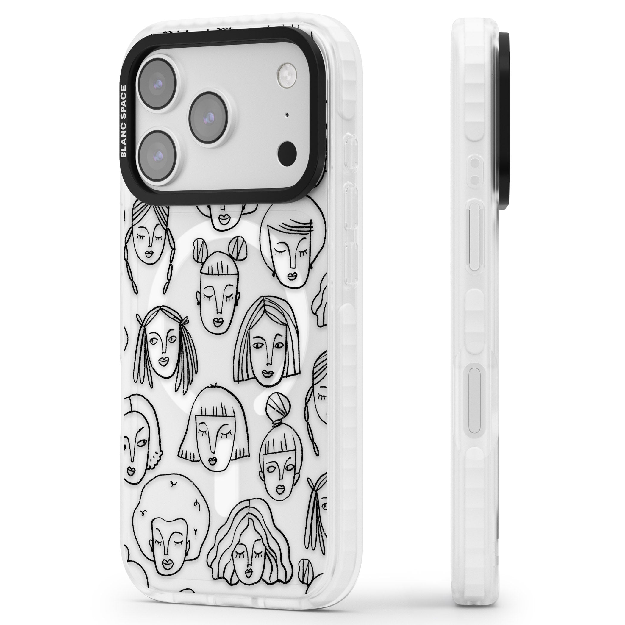 Doodle Face iPhone 17 Pro Impact Pro Clear Phone Case Side Profile
