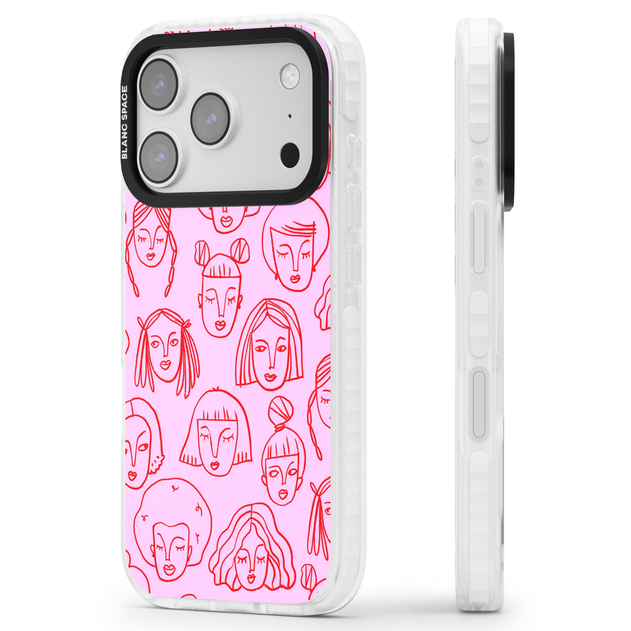 Girl Portrait Doodles iPhone 17 Pro Impact Pro Clear Phone Case Side Profile