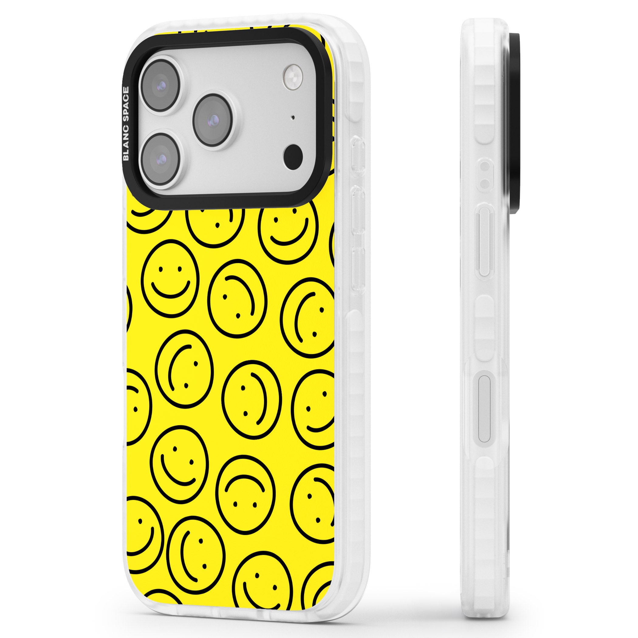 Happy Face Pattern iPhone 17 Pro Impact Pro Clear Phone Case Side Profile