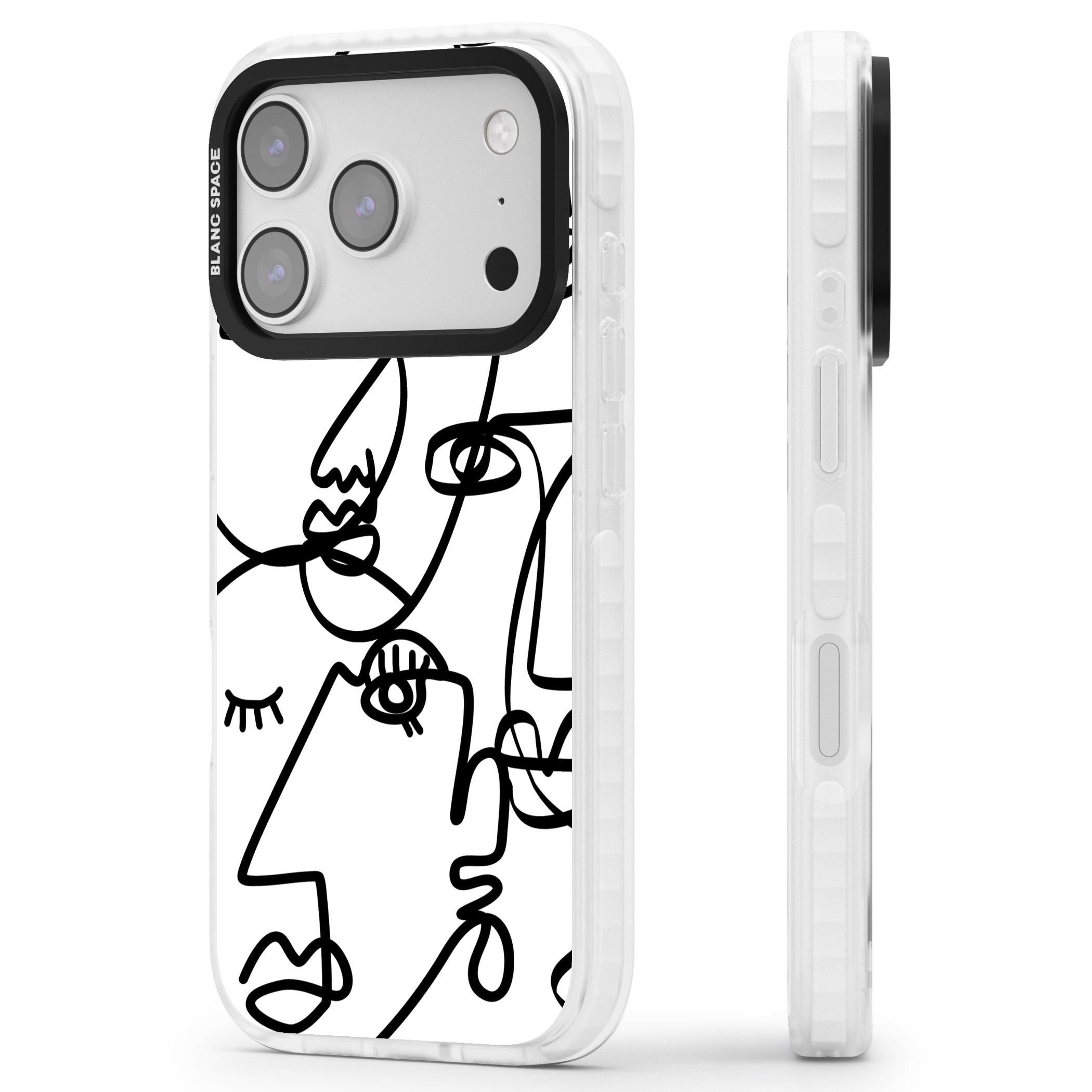 Abstract Line Art Black White iPhone 17 Pro Impact Pro Clear Phone Case Side Profile