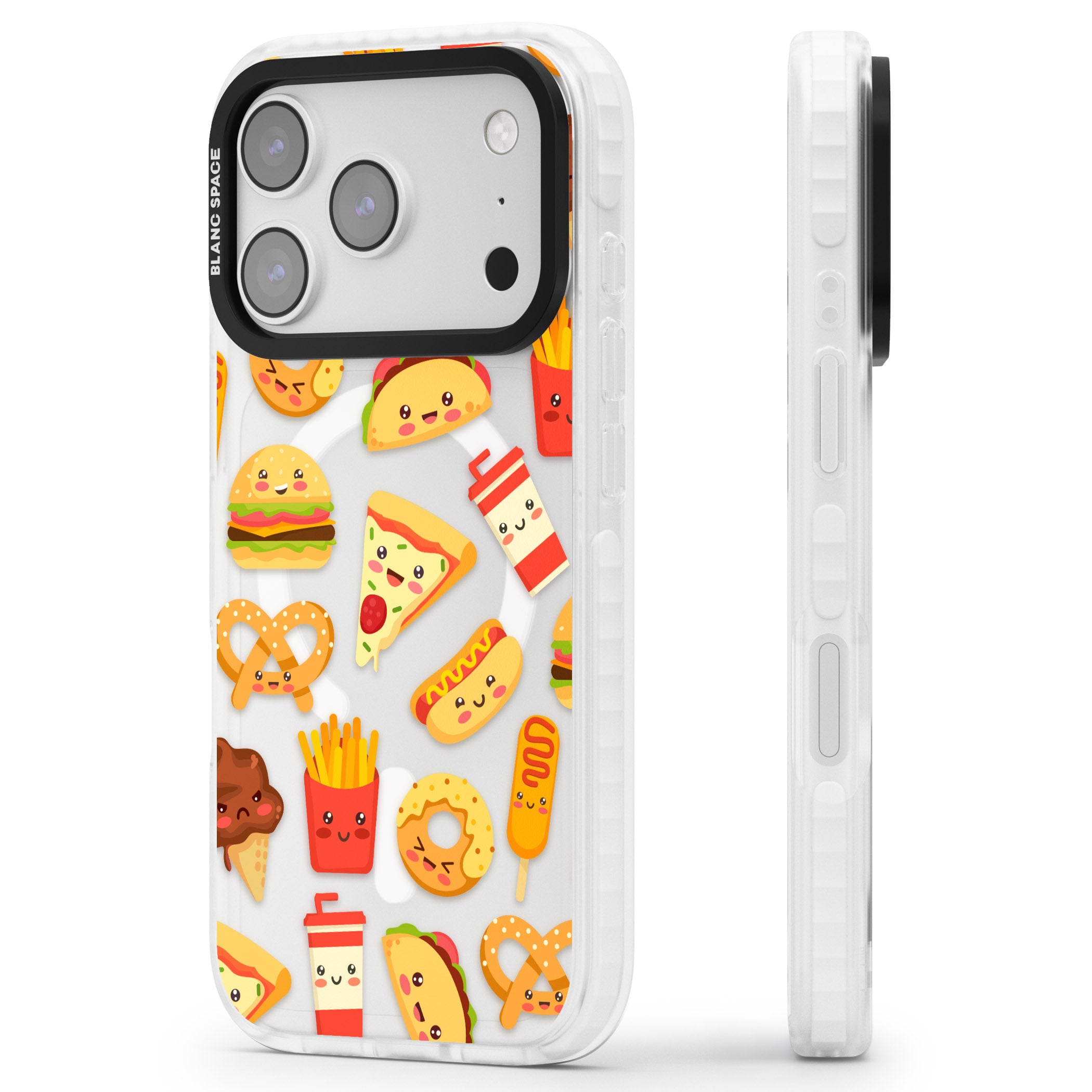 Fast Food Patterns Kawaii Fast Food Mix iPhone 17 Pro Impact Pro Clear Phone Case Side Profile