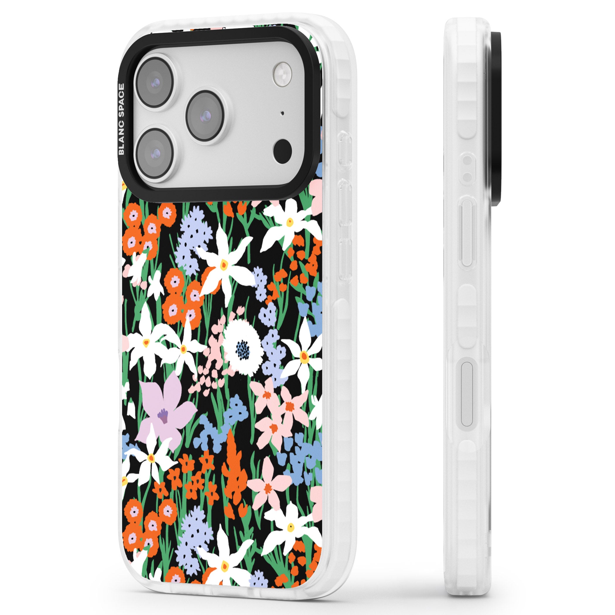 Floral Bloom Meadow Solid iPhone 17 Pro Impact Pro Clear Phone Case Side Profile