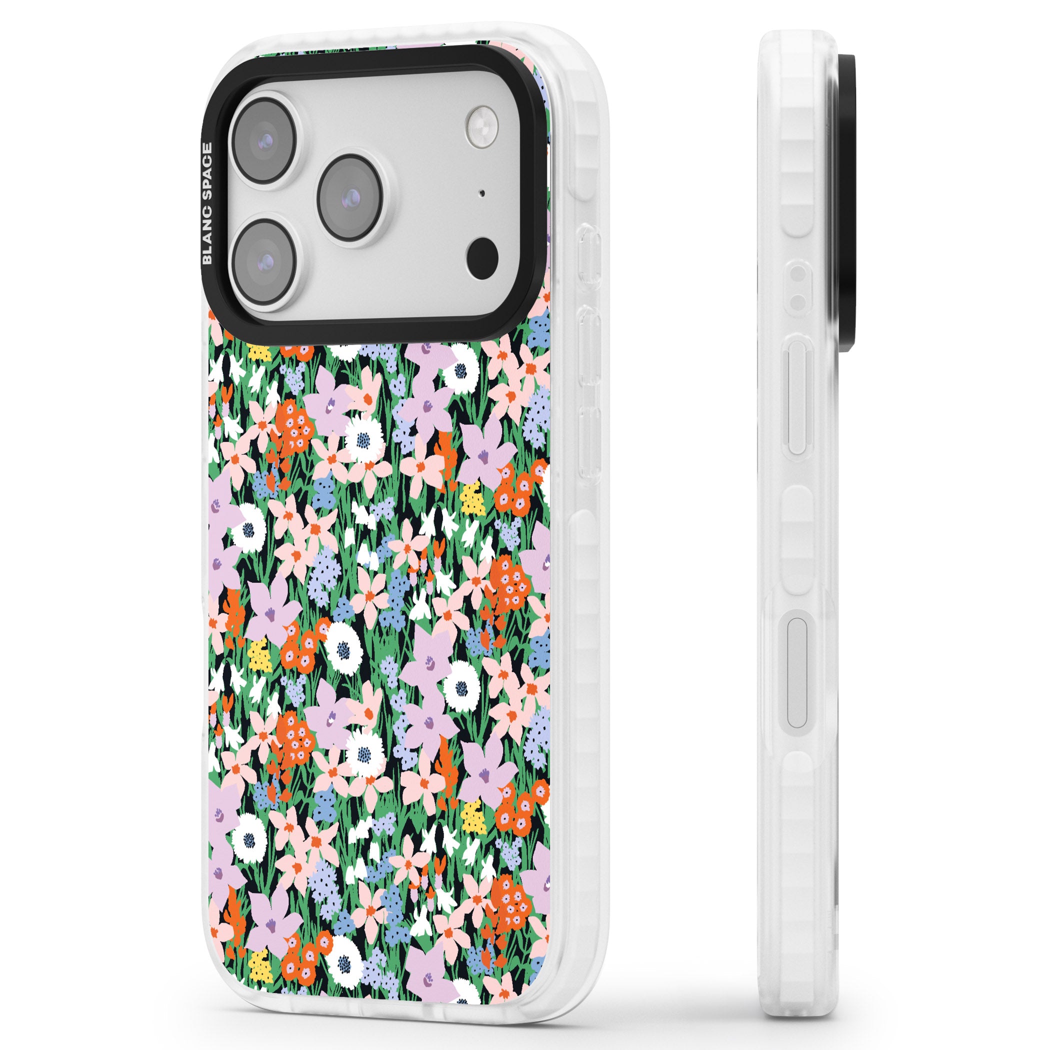 Jazzy Floral Mix iPhone 17 Pro Impact Pro Clear Phone Case Side Profile