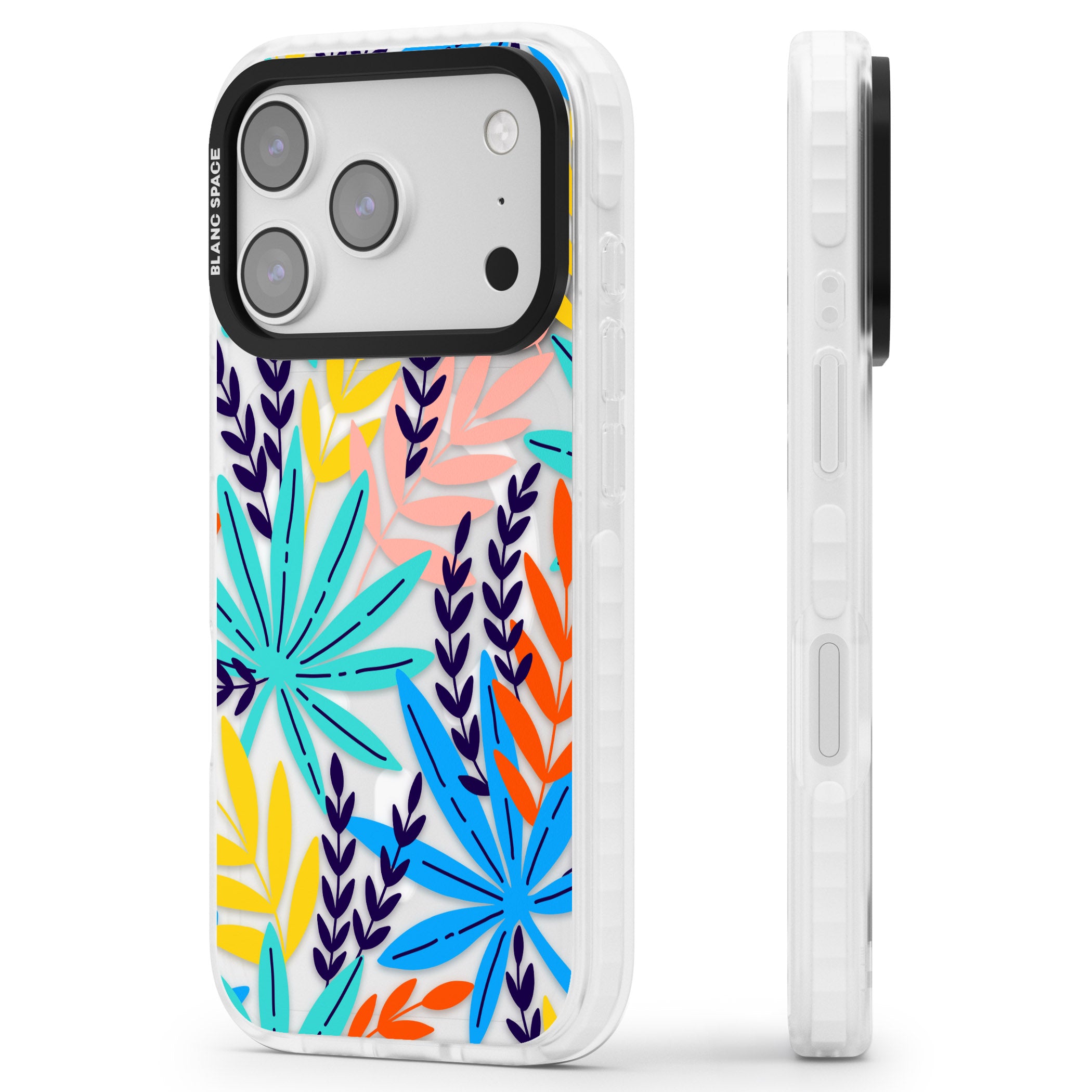 Tropical Palm Leaves iPhone 17 Pro Impact Pro Clear Phone Case Side Profile