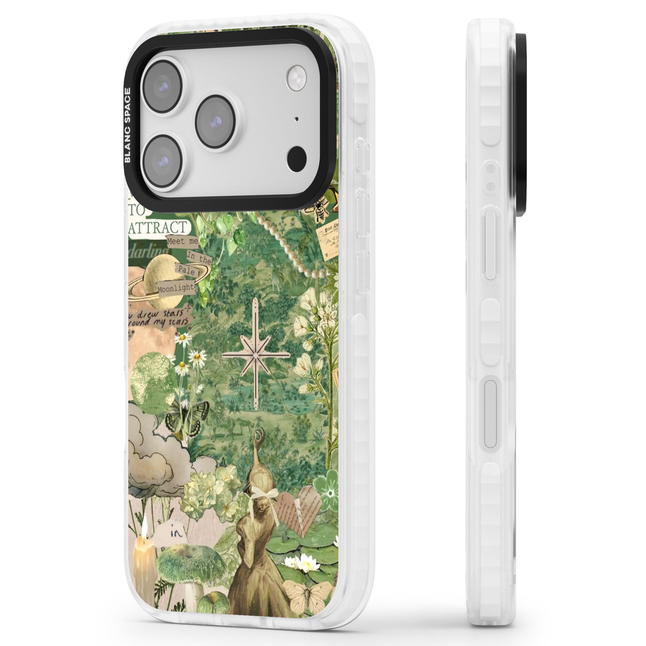 Green Vintage Collage iPhone 17 Pro Impact Pro Clear Phone Case Side Profile