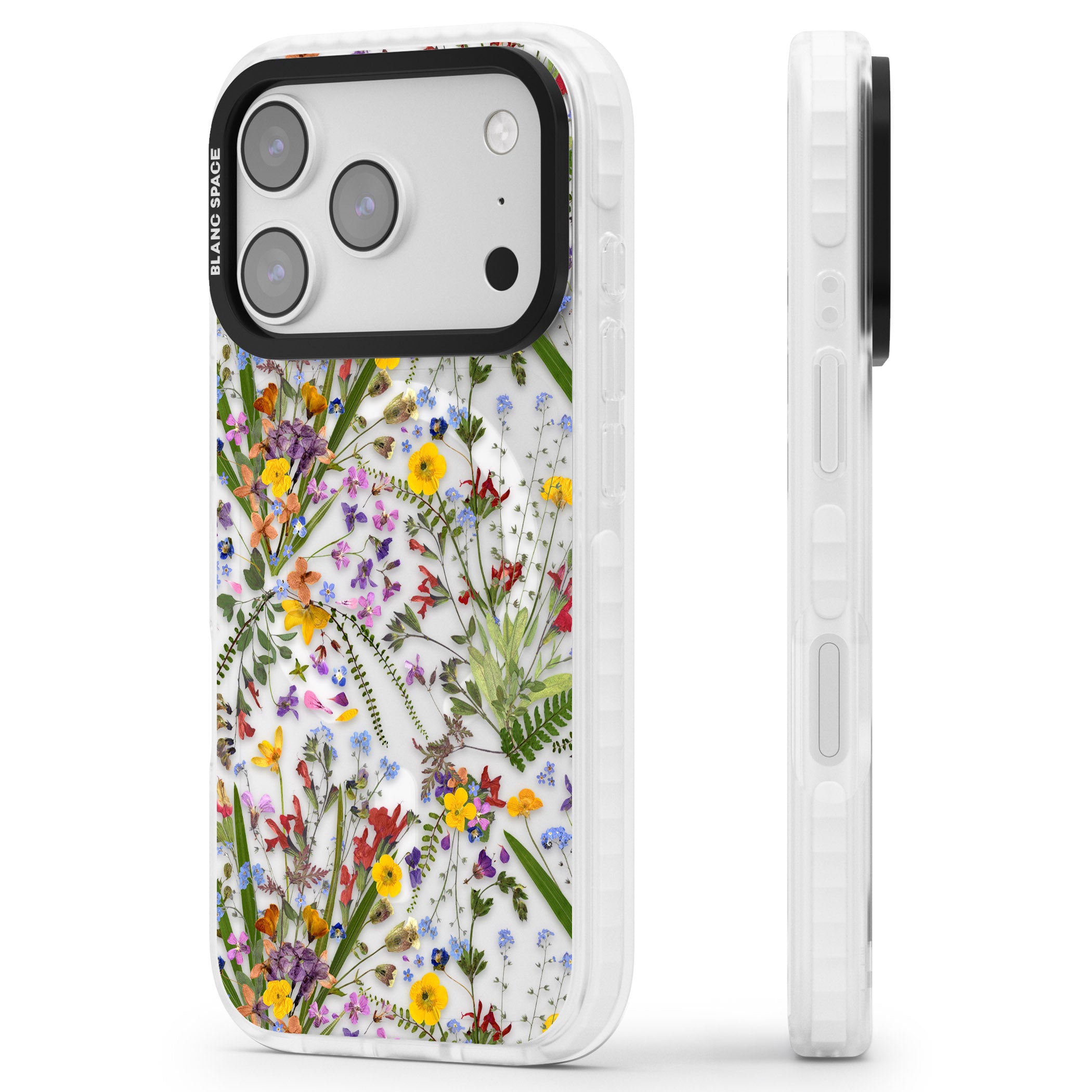 Wildflower & Leaves iPhone 17 Pro Impact Pro Clear Phone Case Side Profile